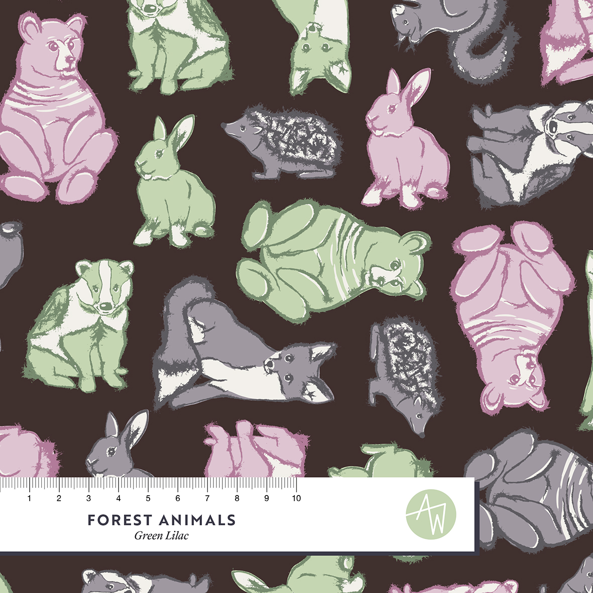 Bio Webware Stoff - Forest Animals Green Lilac - AlexandraWeise, Wald, Tiere, Herbst, bunt, 100% Bio-Baumwolle Bio Webware Stoff - Forest Animals Green Lilac - AlexandraWeise, Wald, Tiere, Herbst, bunt, 100% Bio-Baumwolle