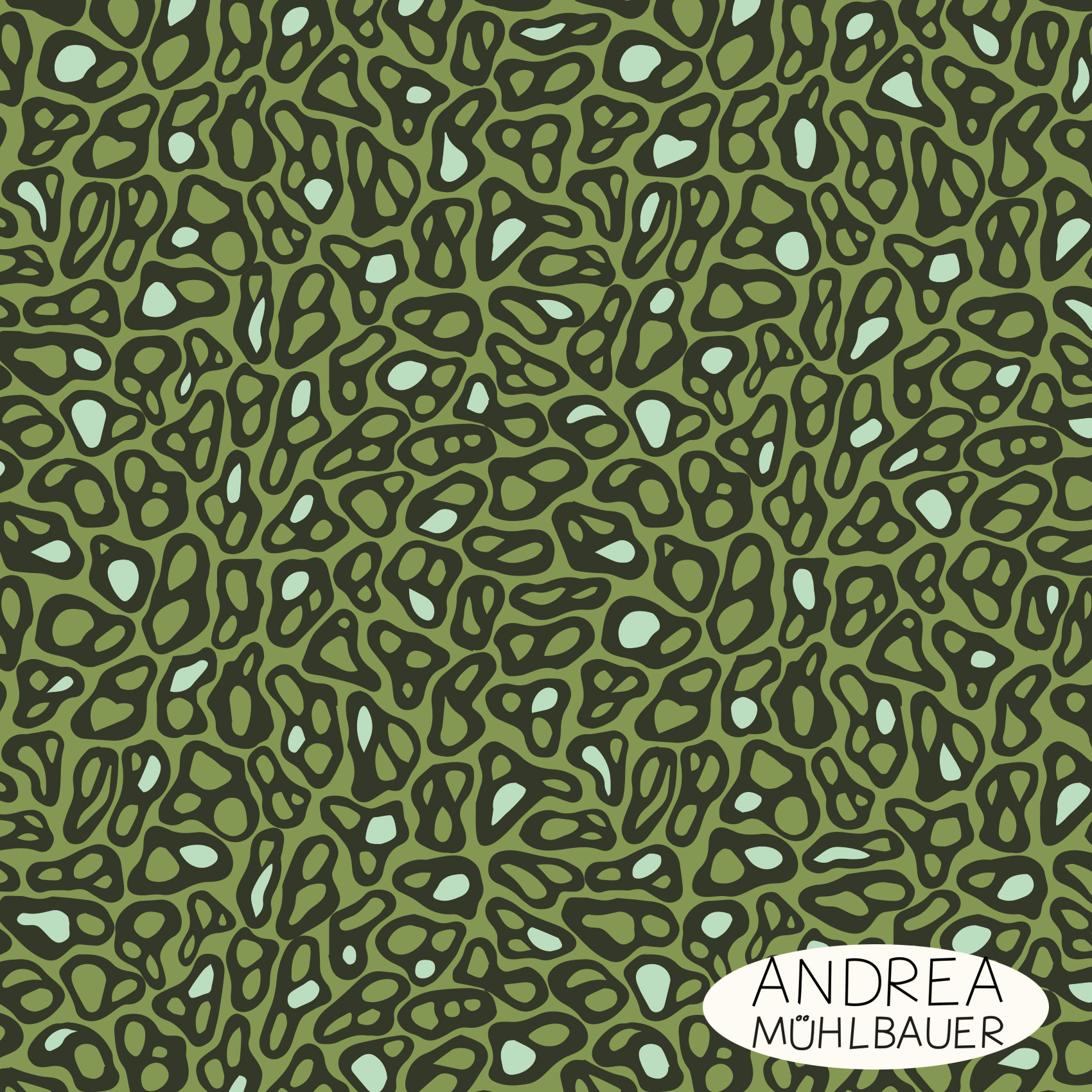 Bio Stoff  - Fantasy Animal Print Grün - AndreaMuehlbauer, grün, Tierfellmuster