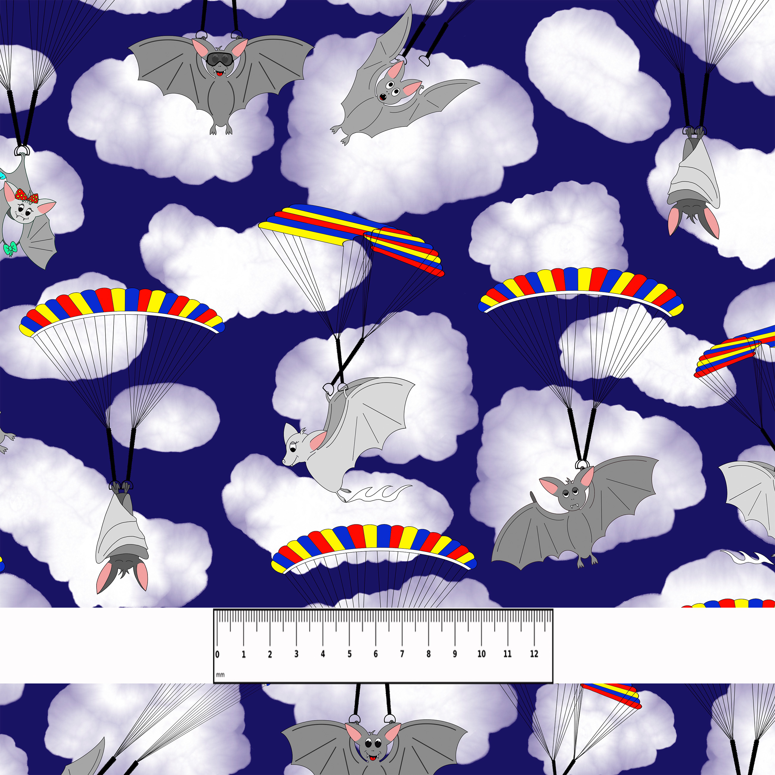 Bio Webware Stoff - Skydiving Bats Night - KimbusMom, Tiere, blau, Halloween, Wetter, 100% Bio-Baumwolle Bio Webware Stoff - Skydiving Bats Night - KimbusMom, Tiere, blau, Halloween, Wetter, 100% Bio-Baumwolle
