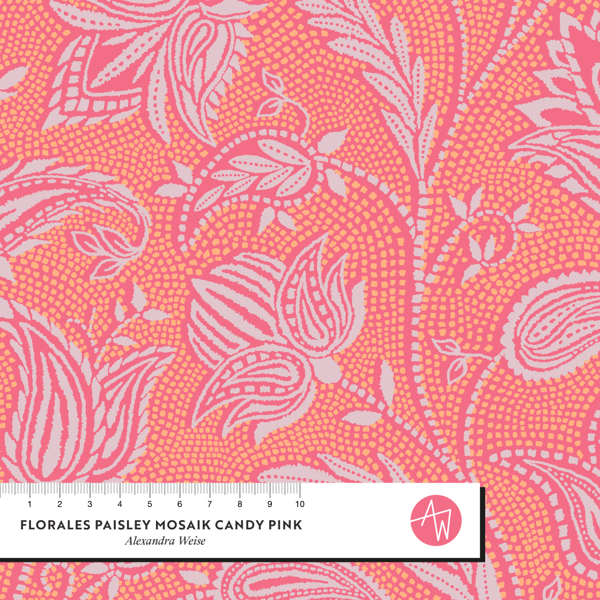 Bio Stoff - Florales Paisley Mosaik Candy Pink von Alexandra Weise in rosa