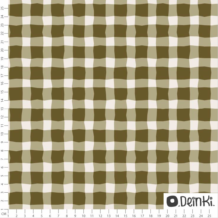 Organic Fabric - Zigzag Check Olive Green by Deinki in green