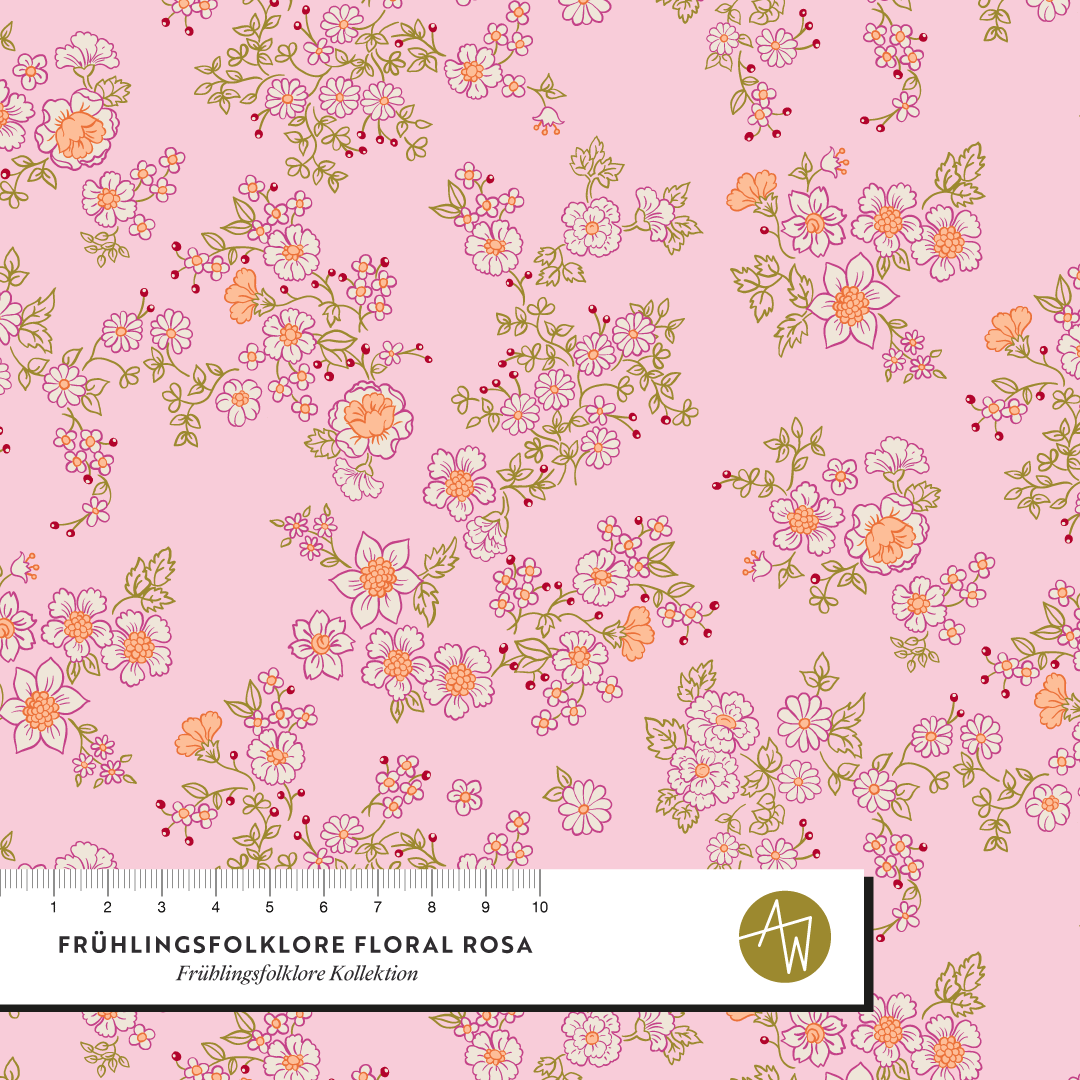 Bio Stoff  - Frühlingsfolklore Floral rosa