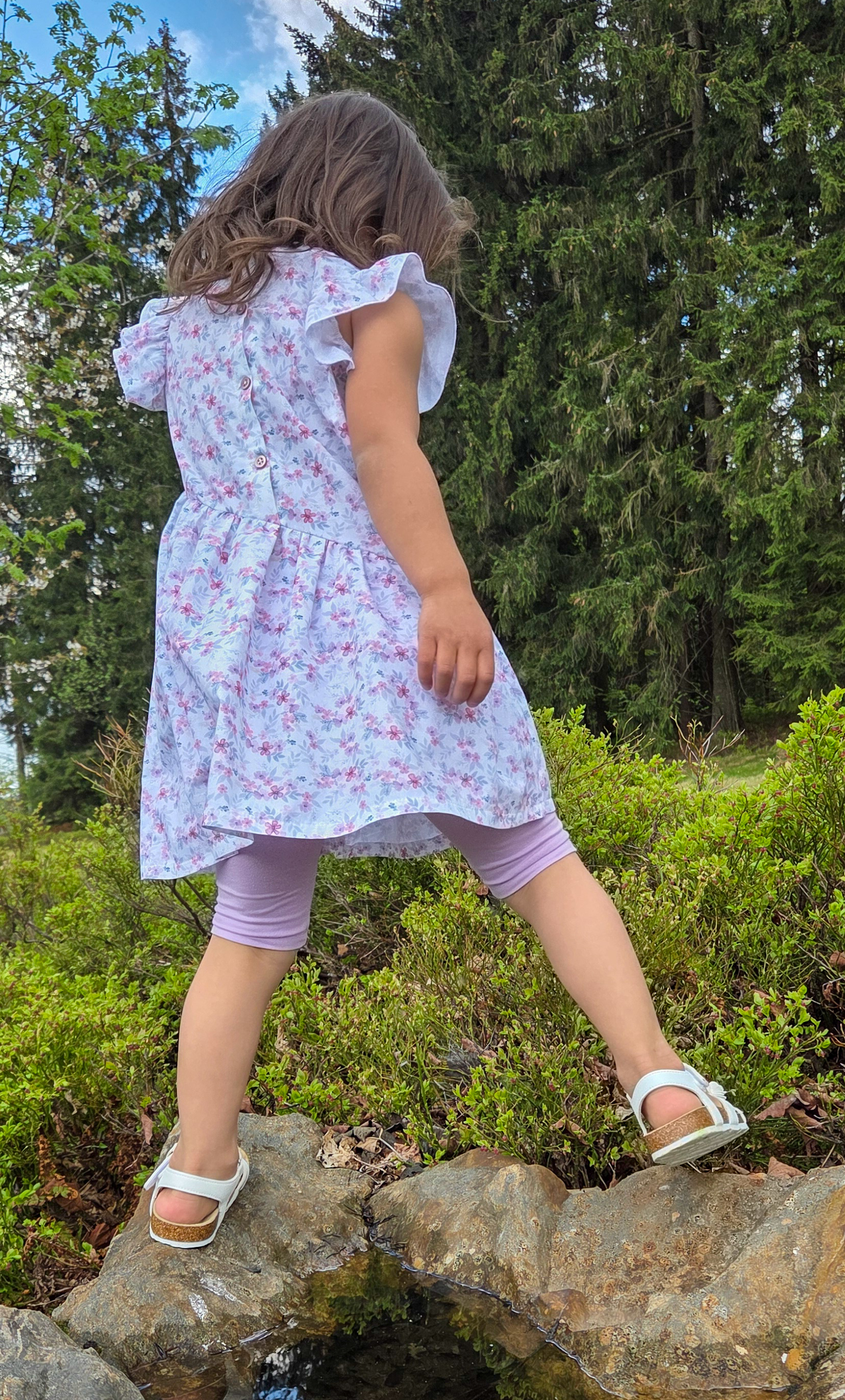 Organic Fabric  - Flowers puple, small 