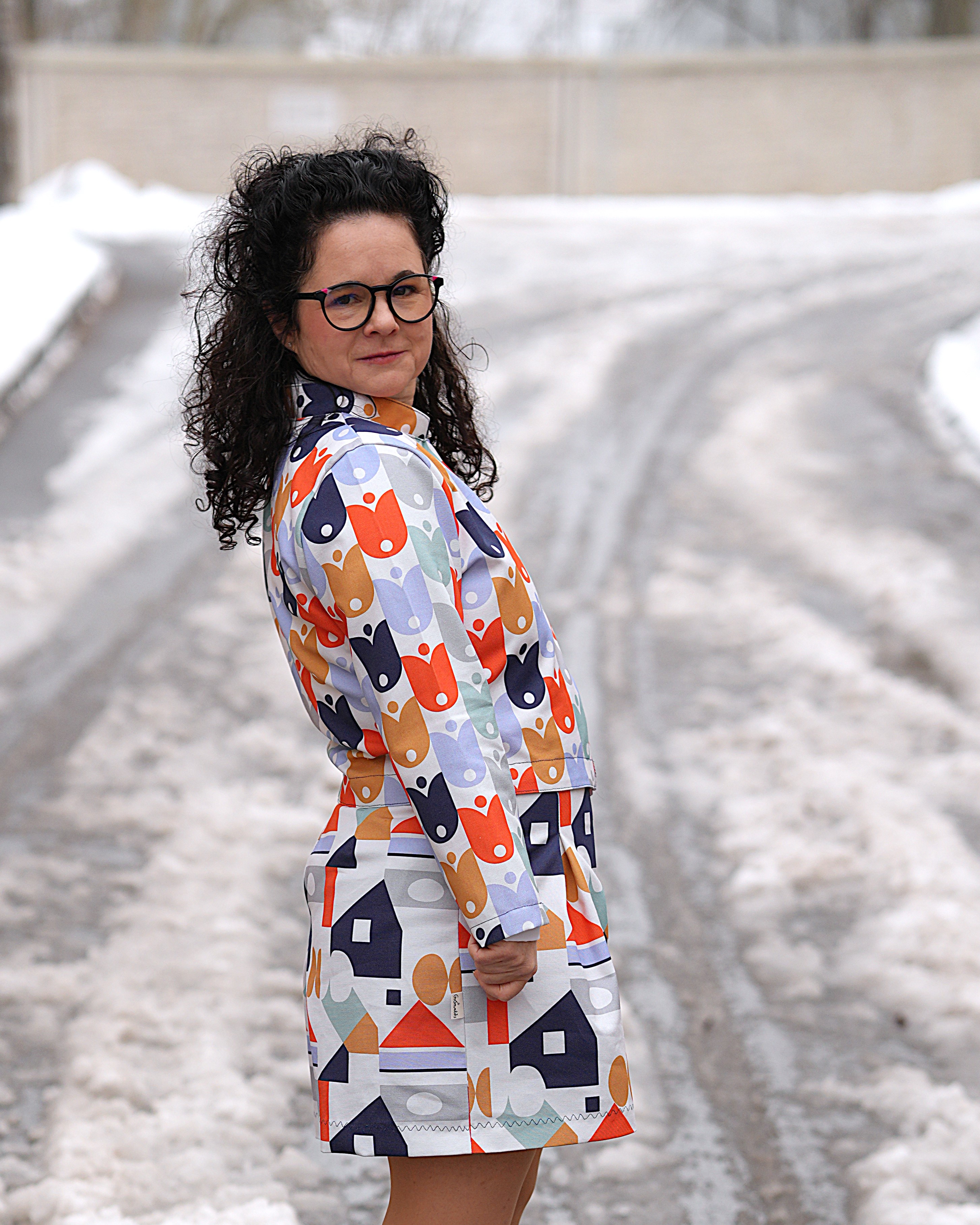 Bio Stoff - Geometric Evergreen Flowers bunt