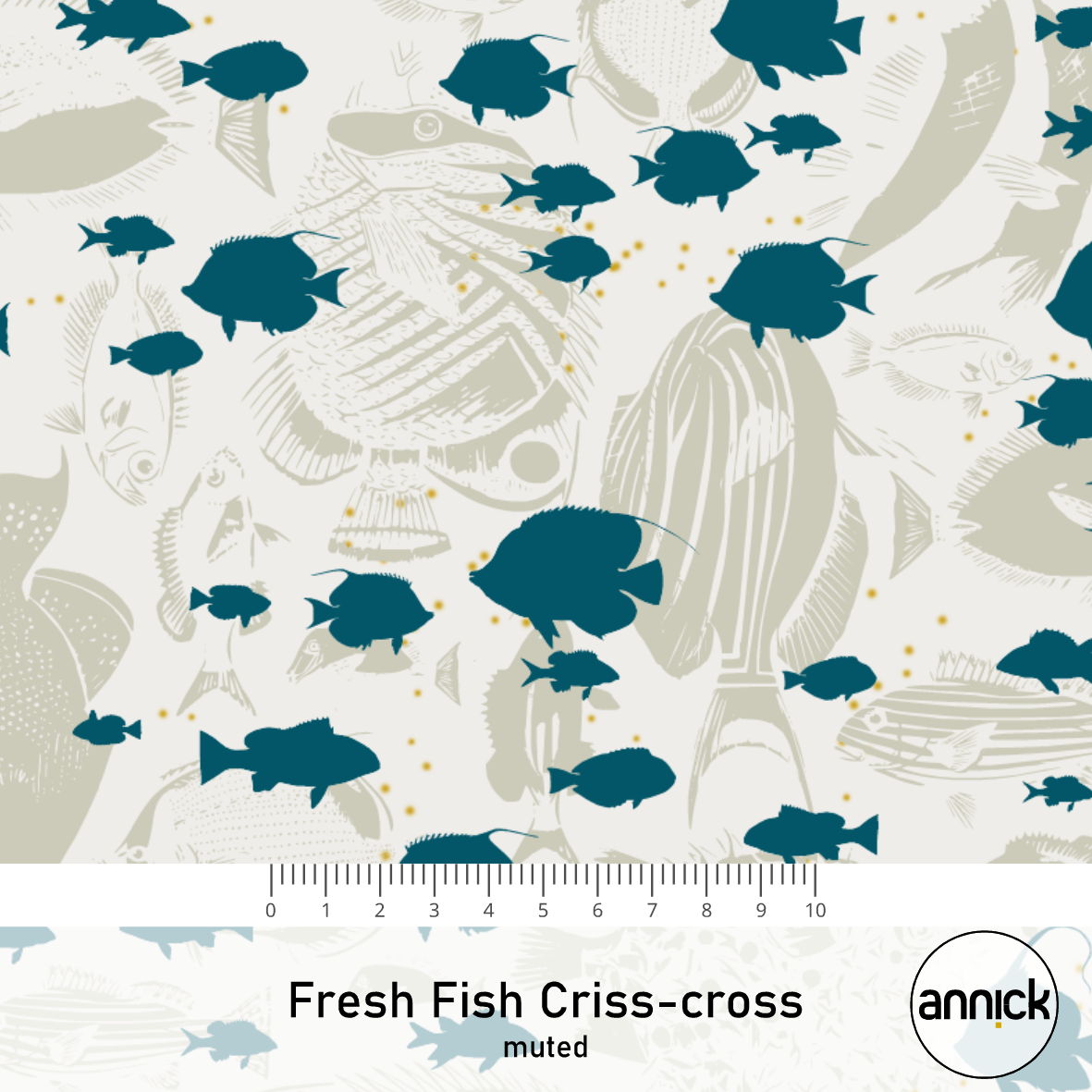 Bio Summersweat Stoff  - Fresh Fish Criss Cross Muted - Annick, blau, Maritim Breite 150 cm