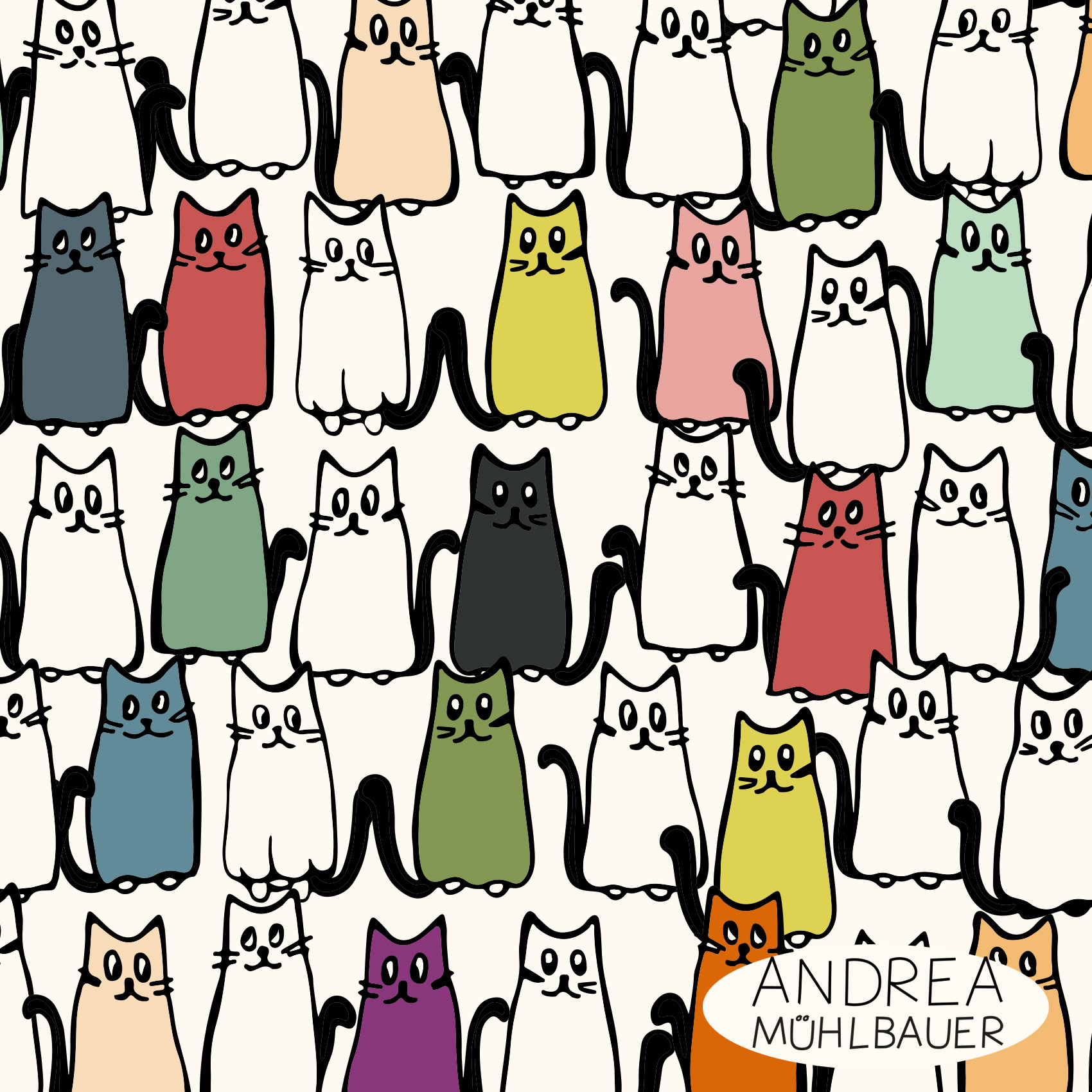 Bio Fabric - Cats Multicolor by Andrea Muehlbauer in colorful