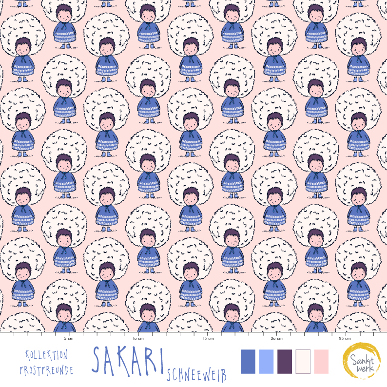 Bio Stoff  - Sakari schneeweiß - Sanktwerk, Kinder, Winter, rosa