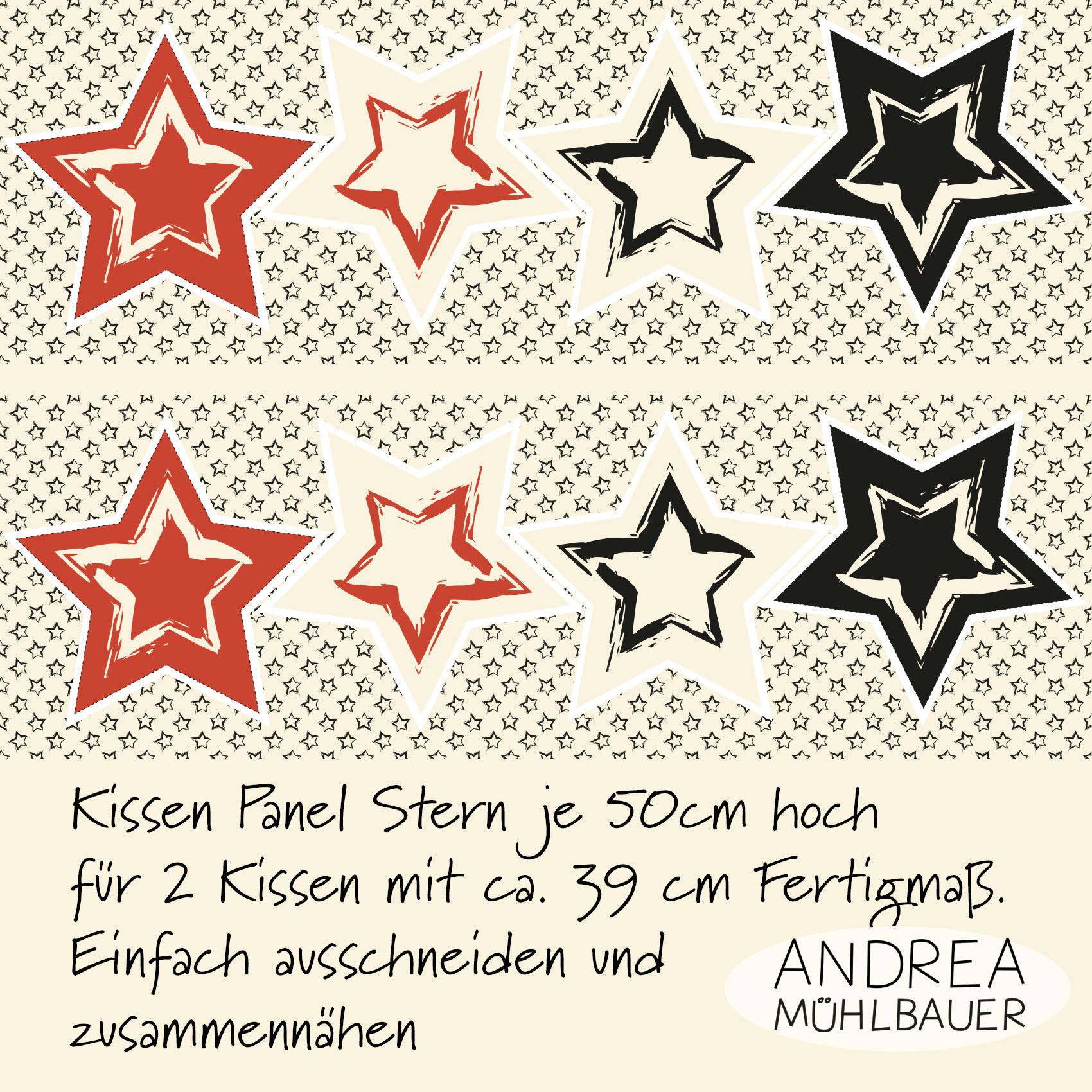 Bio Webware Stoff - 50 cm Panel Kissen Stern - AndreaMuehlbauer, rot, 100% Bio-Baumwolle Bio Webware Stoff - 50 cm Panel Kissen Stern - AndreaMuehlbauer, rot, 100% Bio-Baumwolle