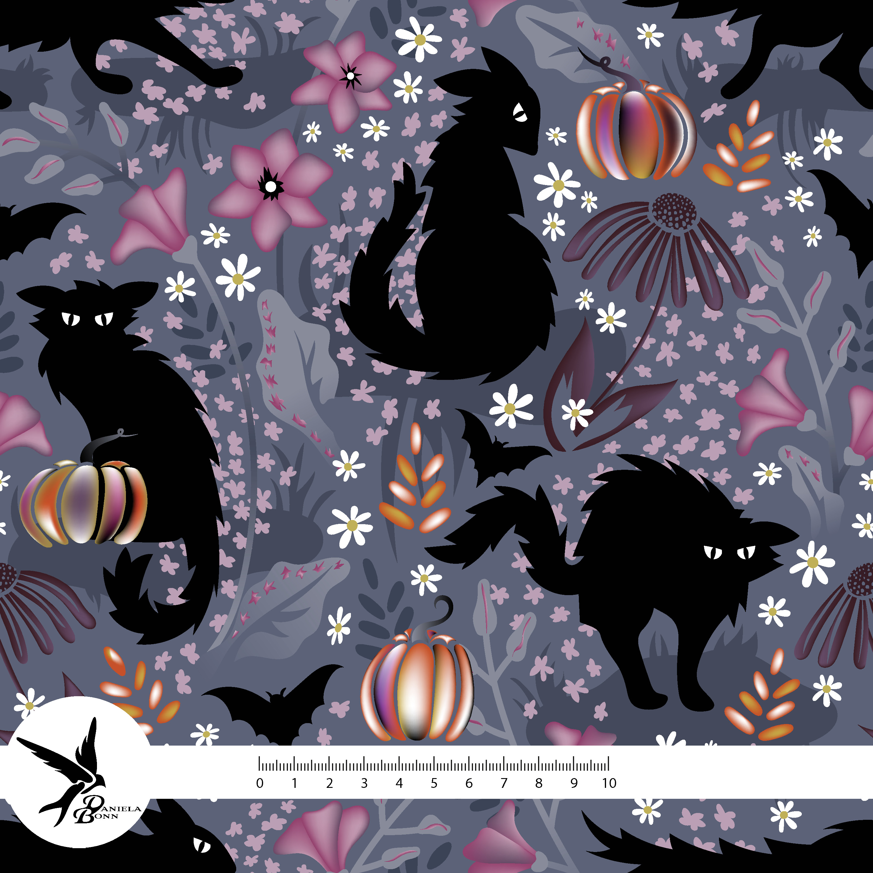 Bio Webware Stoff - Grumpy Black Cat Halloween - DanielaBonn, Tiere, Halloween, lila, 100% Bio-Baumwolle Bio Webware Stoff - Grumpy Black Cat Halloween - DanielaBonn, Tiere, Halloween, lila, 100% Bio-Baumwolle