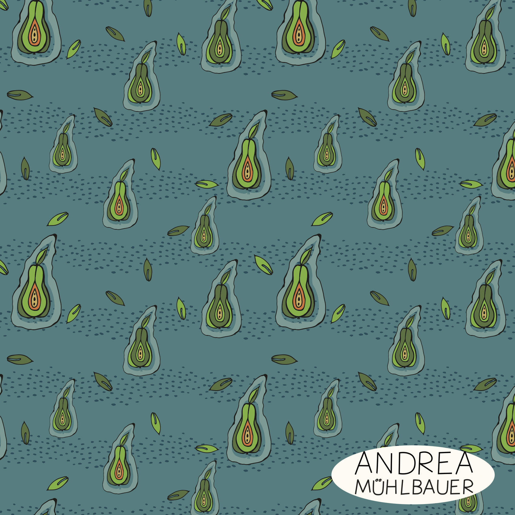 Bio Fabric - Pear Harvest Light Blue by Andrea Muehlbauer in blue