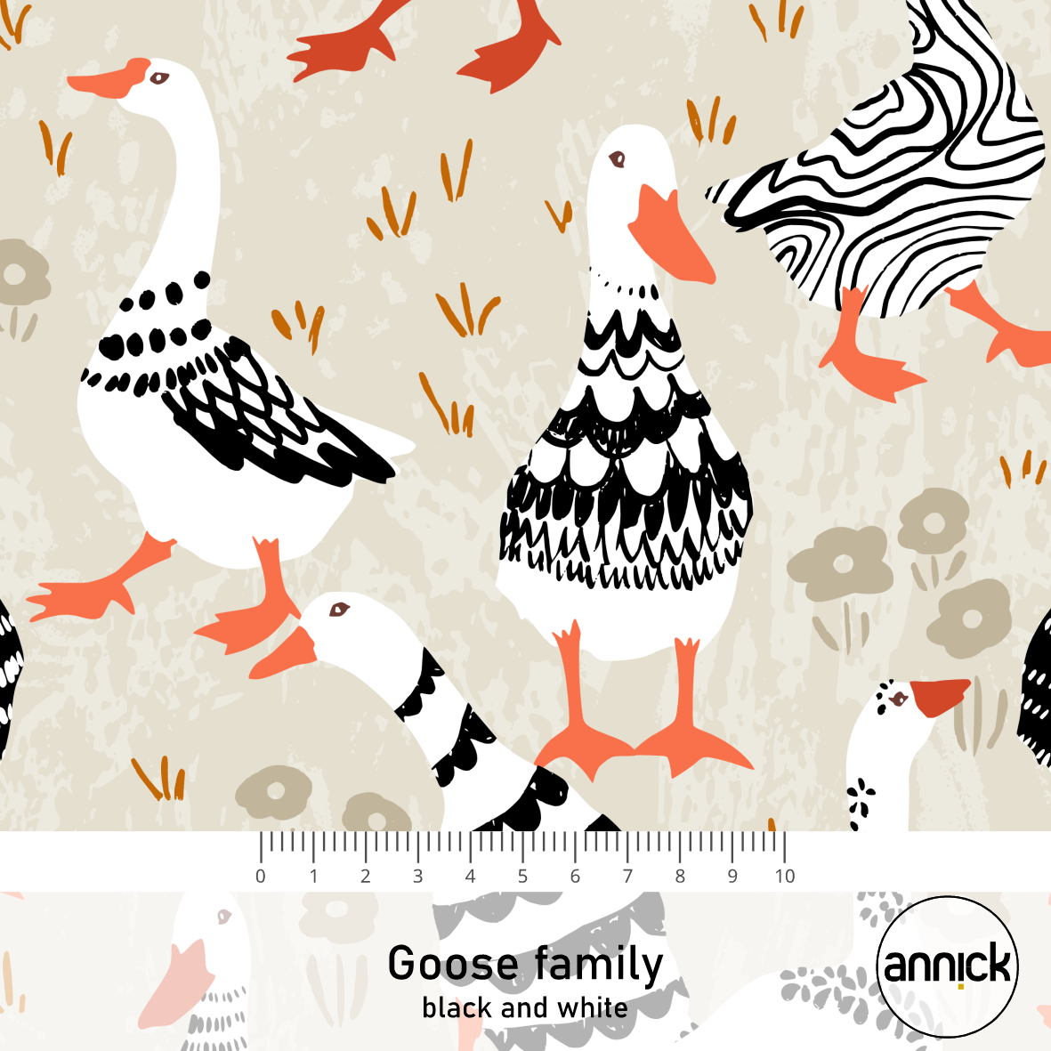 Bio Stoff - Goose Family Black And White von Annick in schwarz-weiß