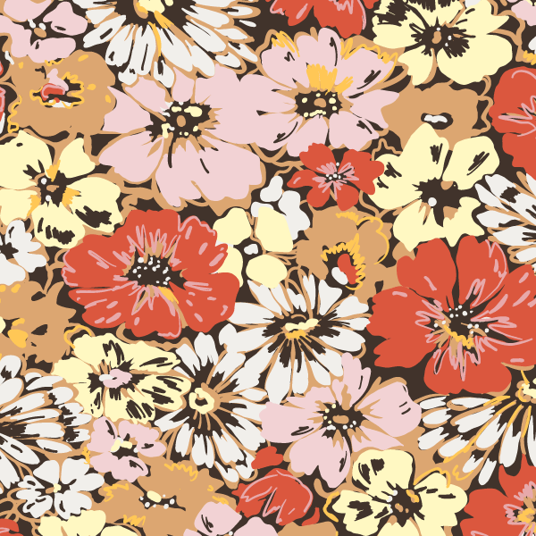 Bio Stoff  -  Retro Blumenwiese rot