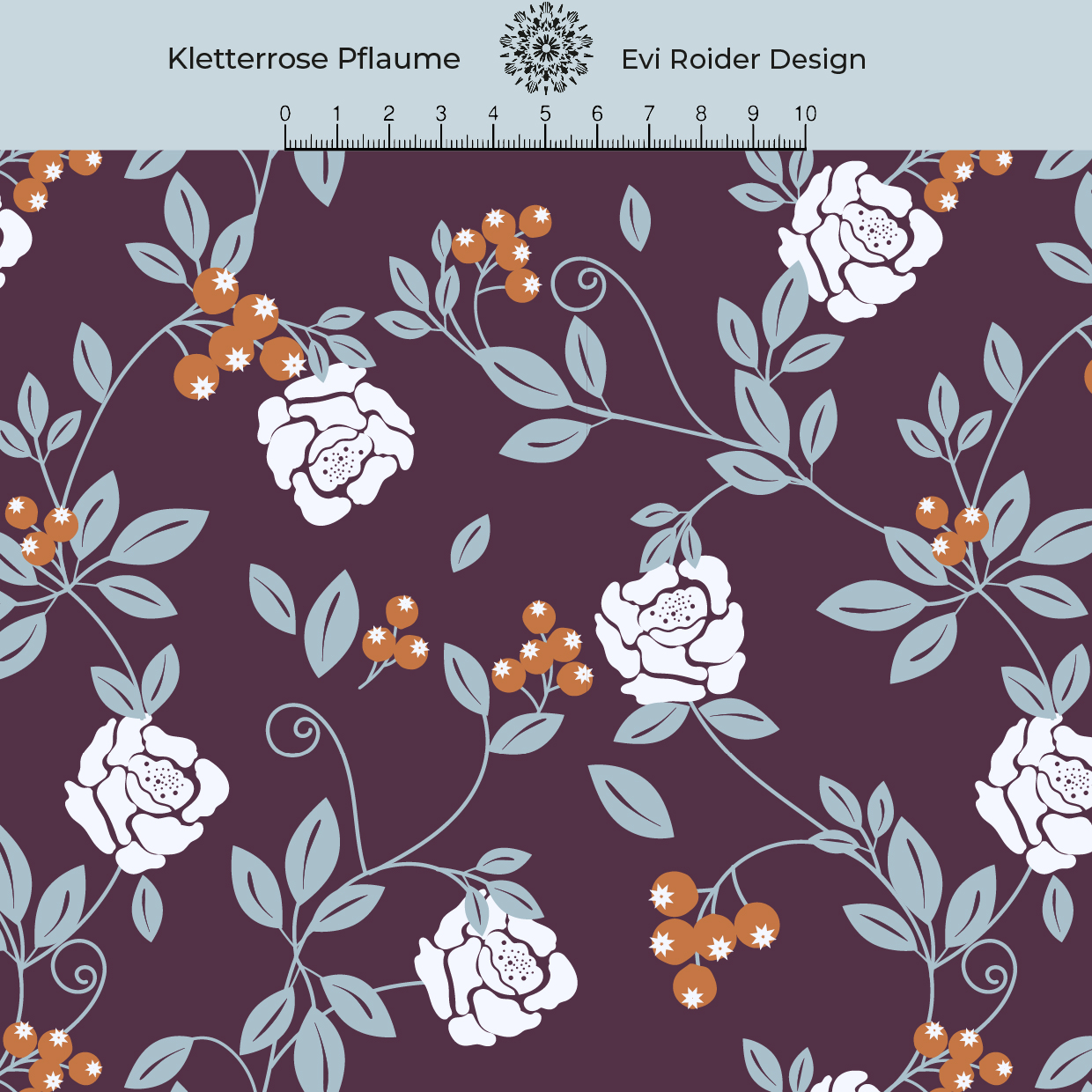 Bio Webware Stoff  -  Kletterrose Pflaume  - EviRoiderDesign, Floral & Blumen, bordeaux, braun, 100% Bio-Baumwolle