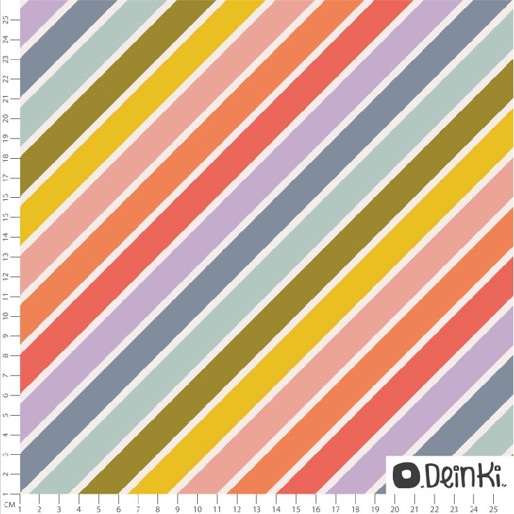 Bio Stoff  -  Diagonale Streifen Bunt  - Deinki, bunt, Streifen