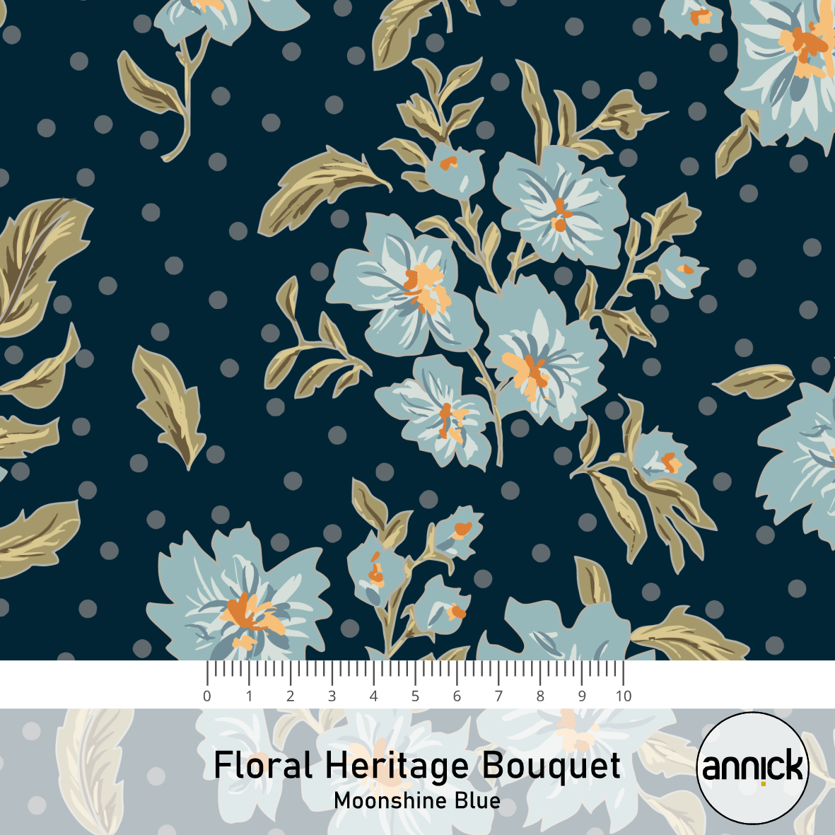 Bio Stoff - Floral Heritage Bouquet Moonshine Blue von Annick in blau Bio Stoff - Floral Heritage Bouquet Moonshine Blue von Annick in blau
