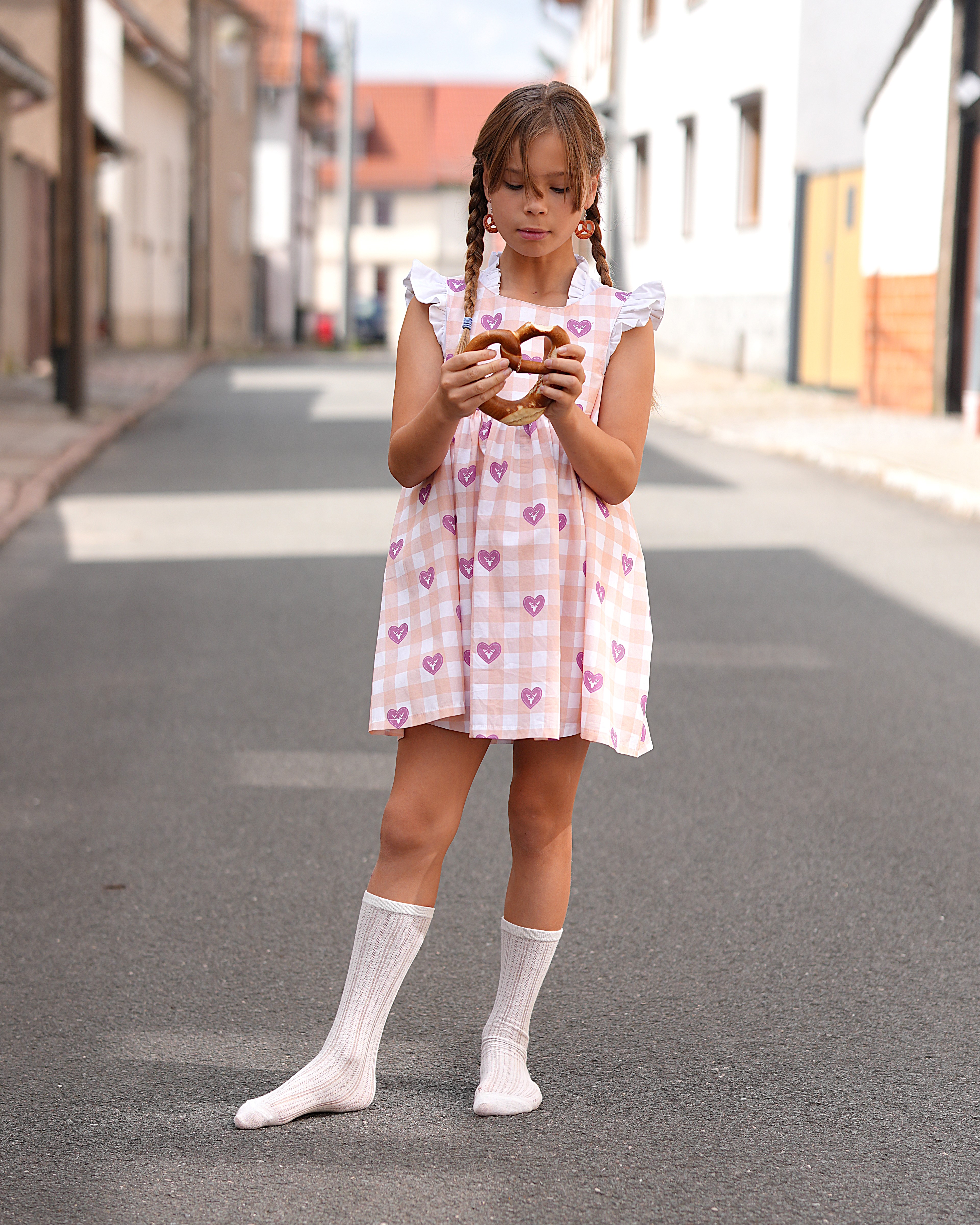 Organic fabric  - Karo mit Herz peach