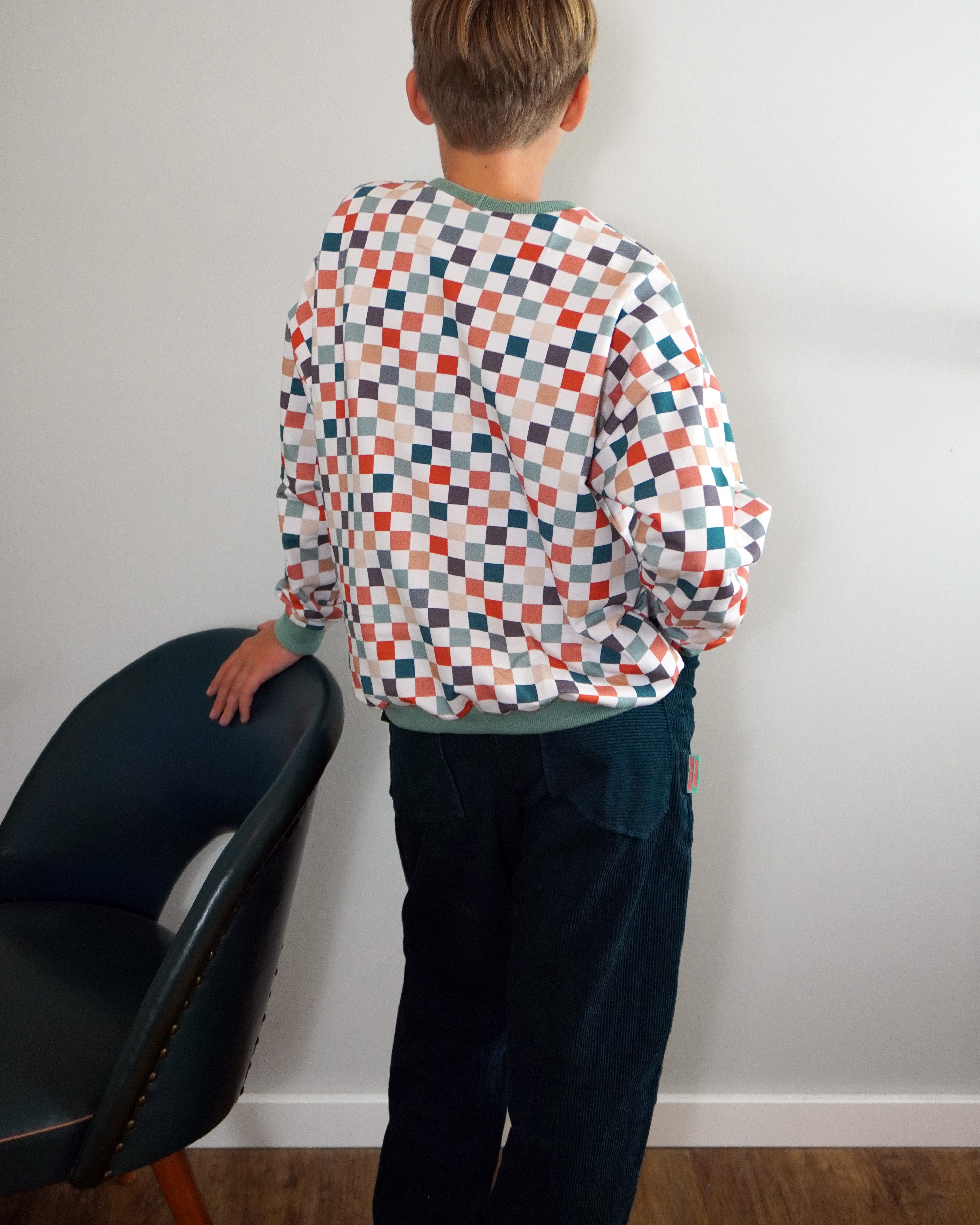 Bio Stoff - Retroscholle Karo mint, orange