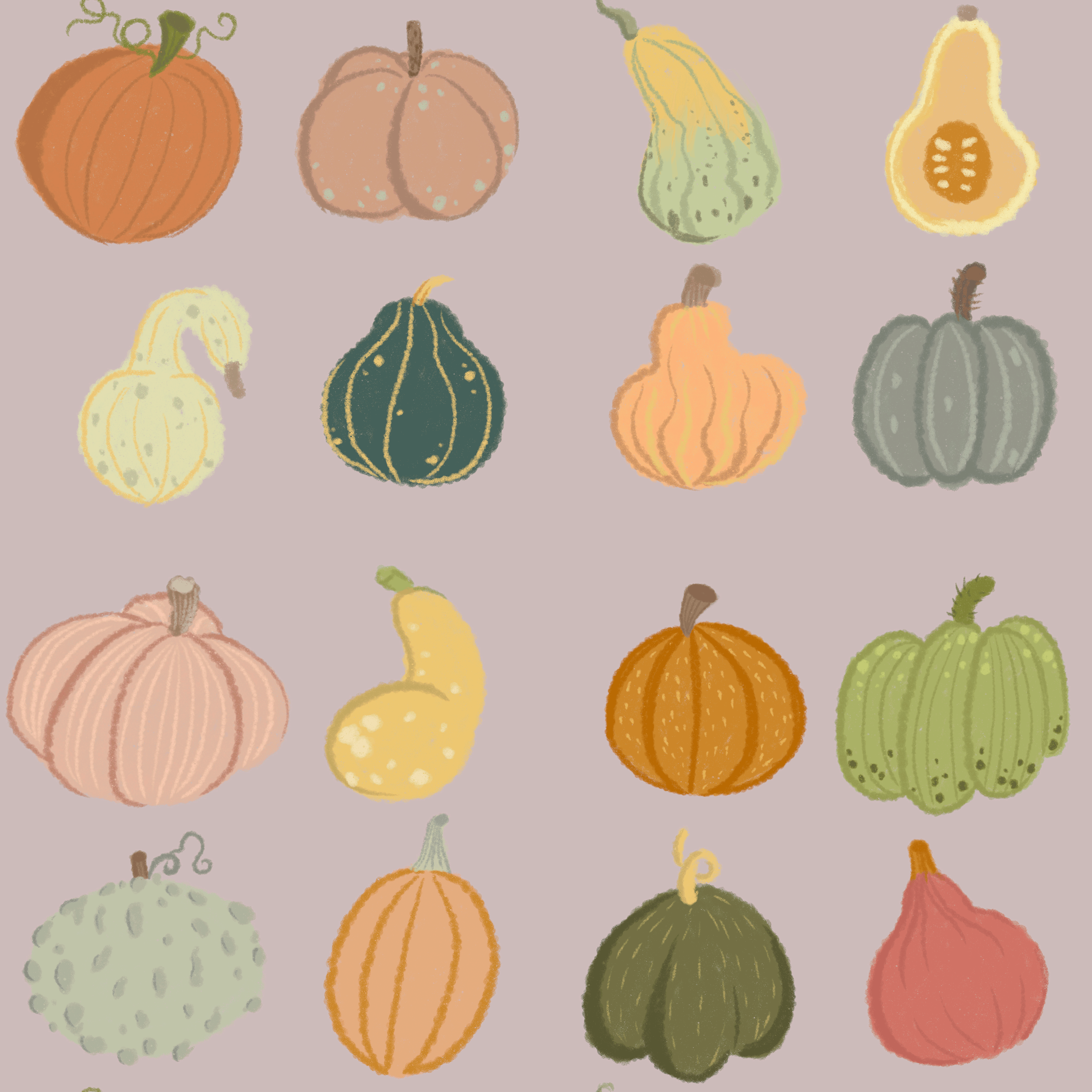 Bio Stoff - Pumpkin Spice Gray Beige by Benito Und Maus Illustrations in orange, gray, green, beige