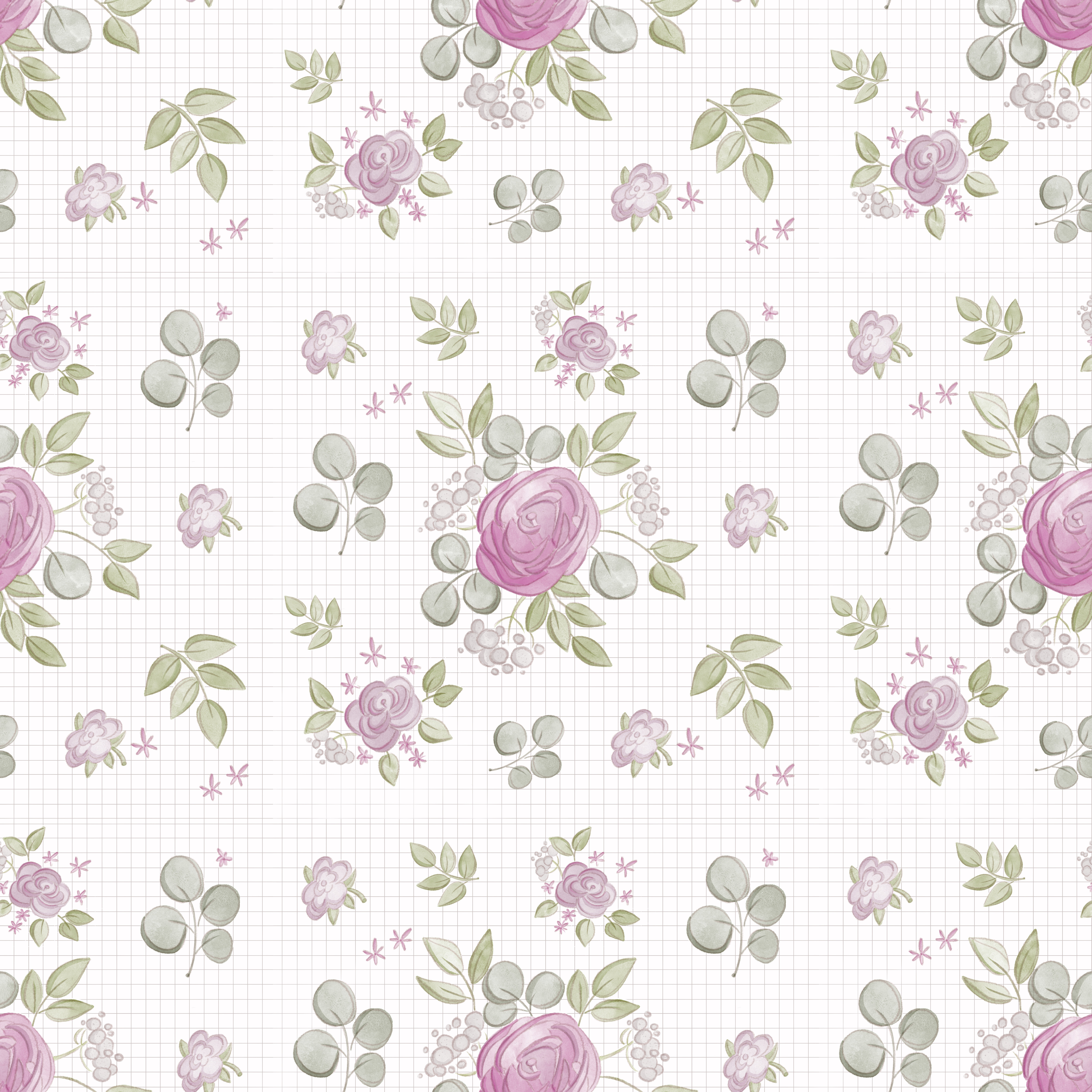 Bio Stoff  -  Rosalinde Karo Groß  - BenitoUndMausIllustrations, Kariert, Floral & Blumen, weiß