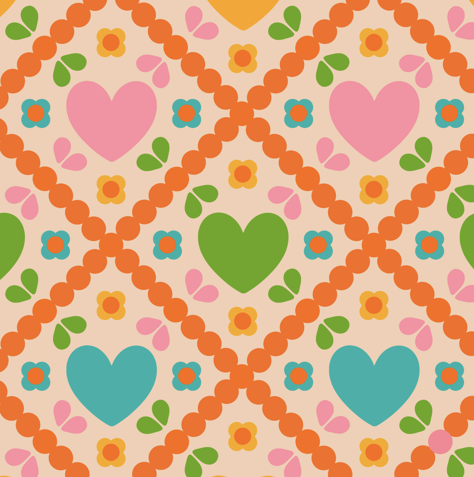 Organic fabric  - Heart multicolour