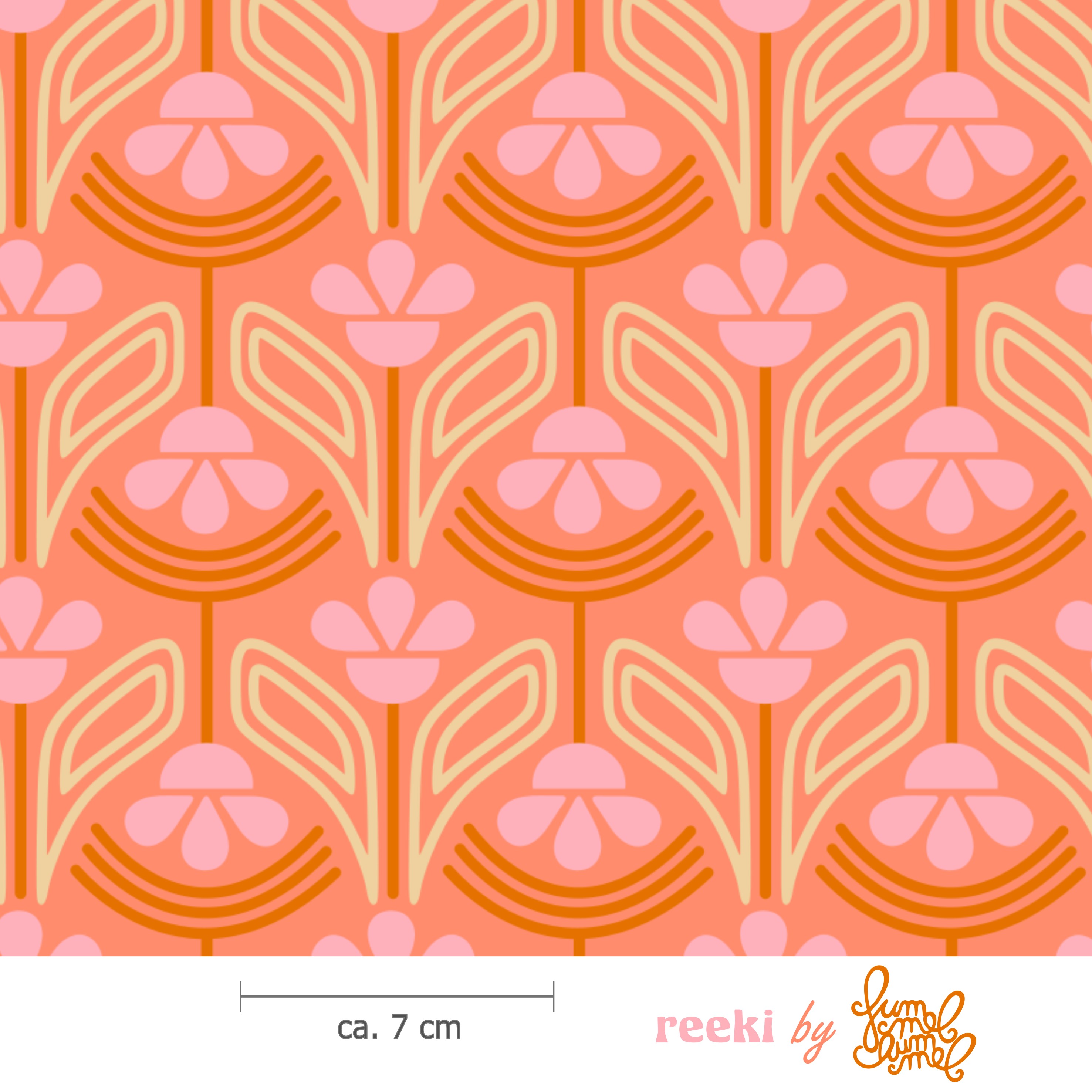 Bio Webware Stoff - Reeki - Fummelhummel, orange, Floral & Blumen, 100% Bio-Baumwolle Bio Webware Stoff - Reeki - Fummelhummel, orange, Floral & Blumen, 100% Bio-Baumwolle