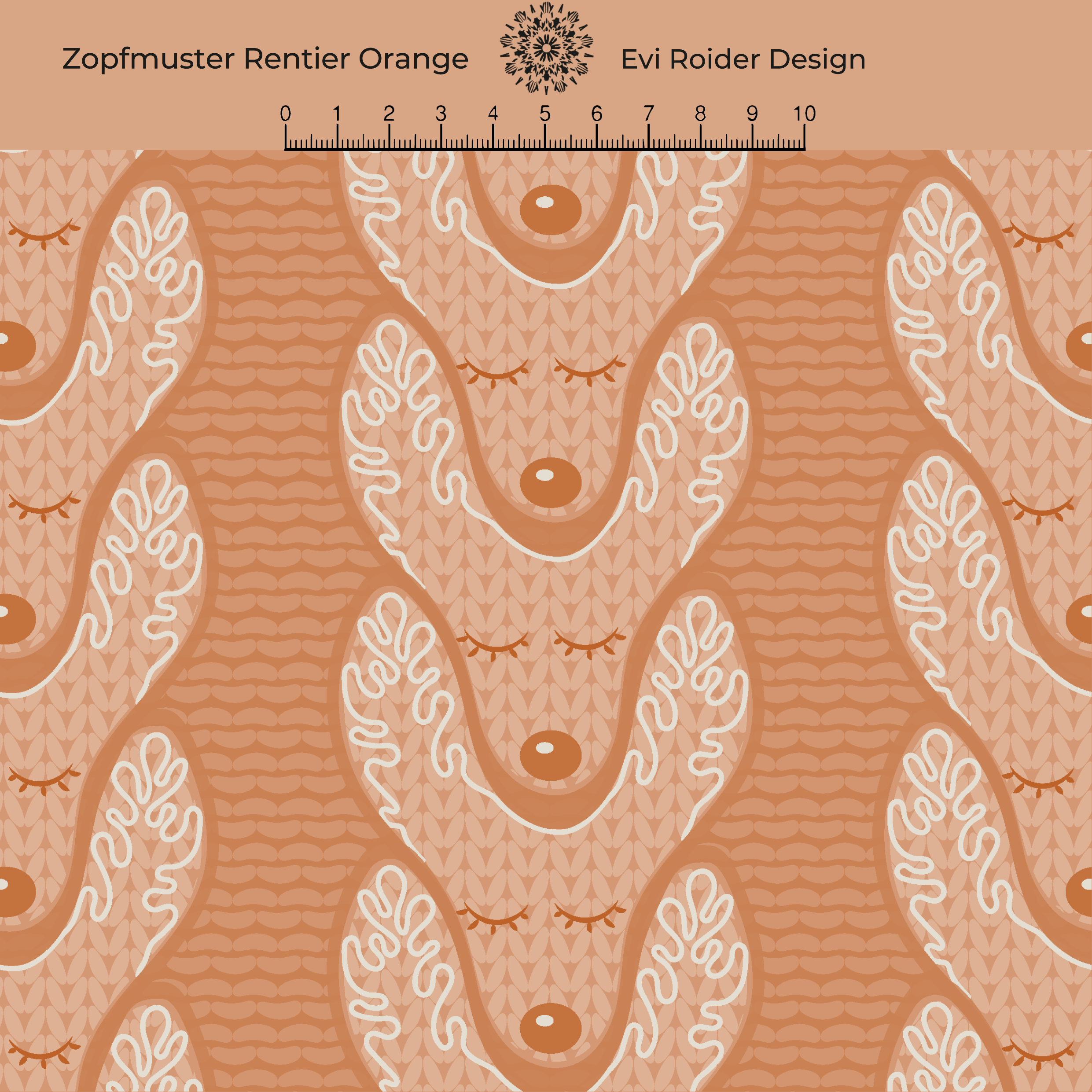 Organic Fabric - Antler Pattern orange