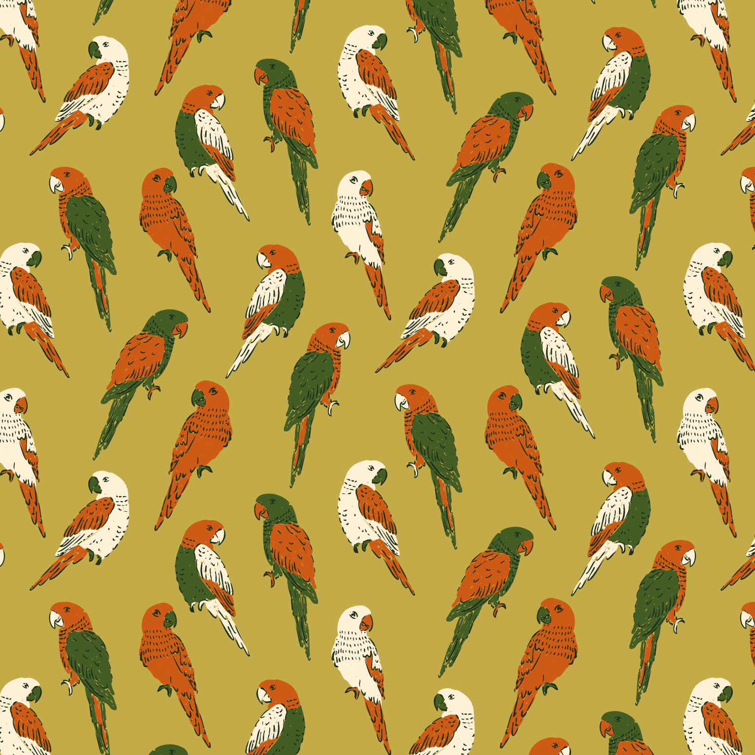 Organic fabric  -  Parrot Parade mustard