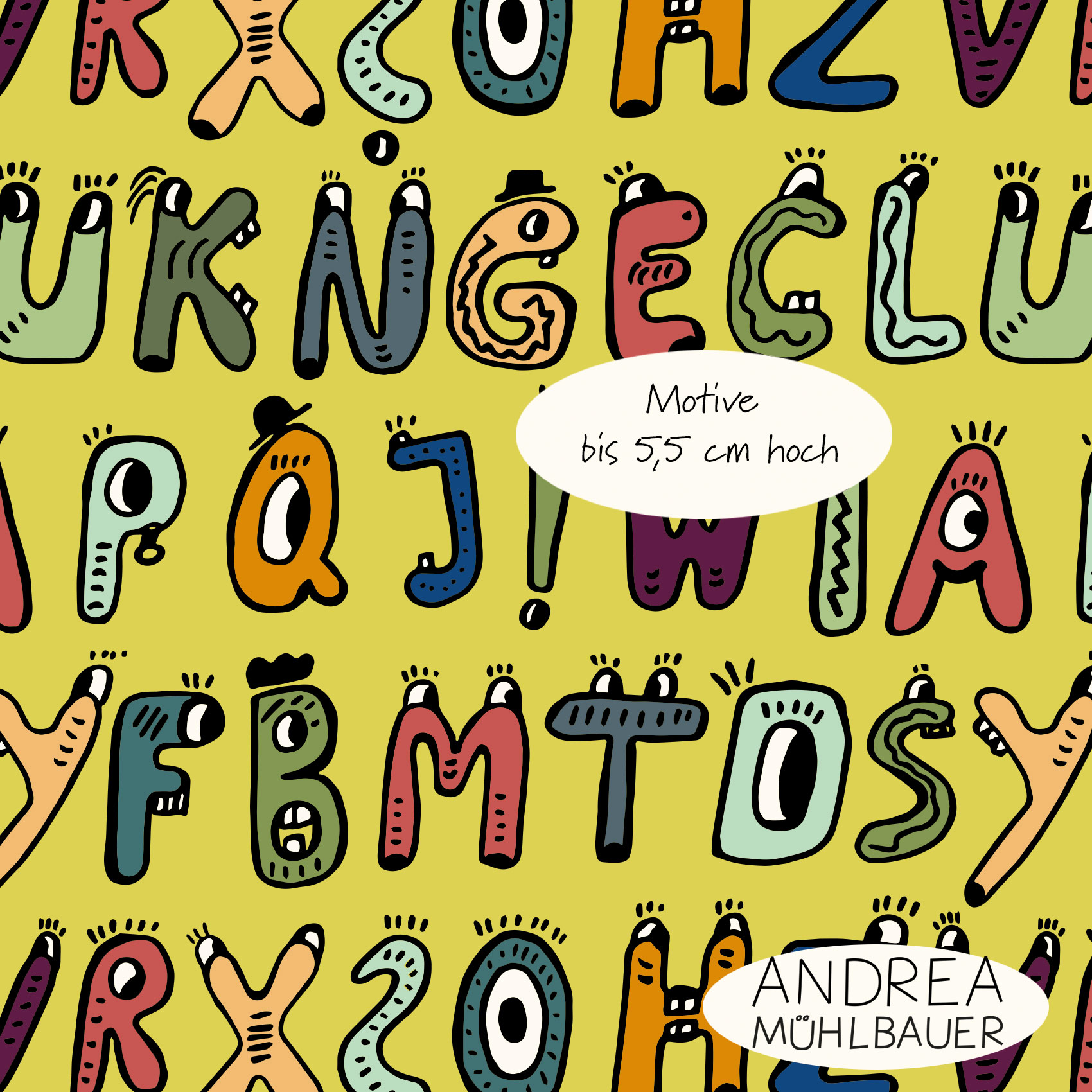 Bio Stoff - Buchstaben A B C Gelb von Andrea Muehlbauer in gelb