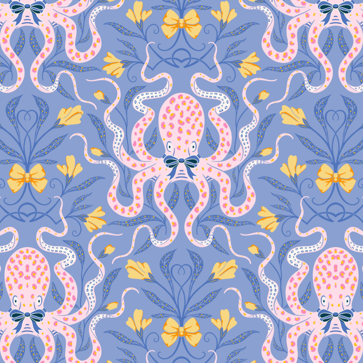 Bio Stoff  - Preppy Spring Octopus blau