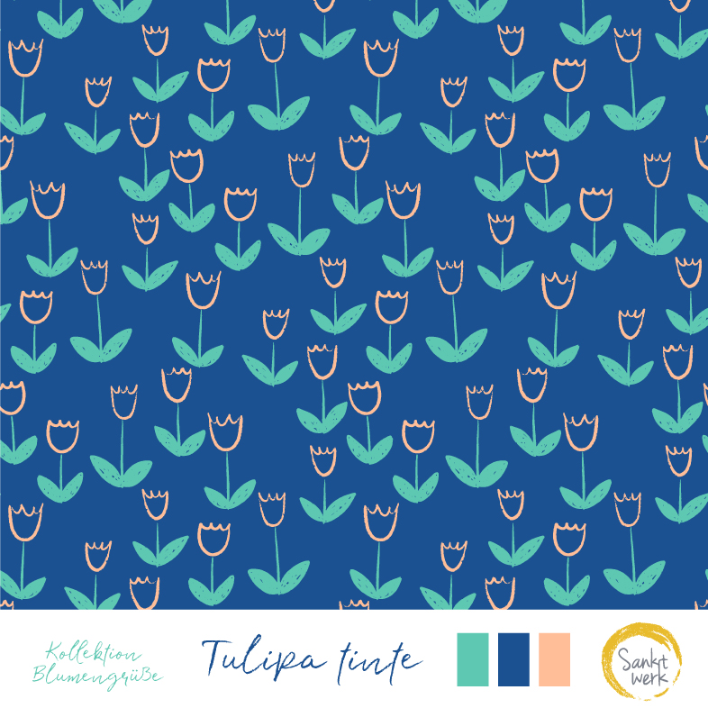Bio Webware Stoff  -  Tulipa Tinte  - Sanktwerk, Floral & Blumen, blau, 100% Bio-Baumwolle