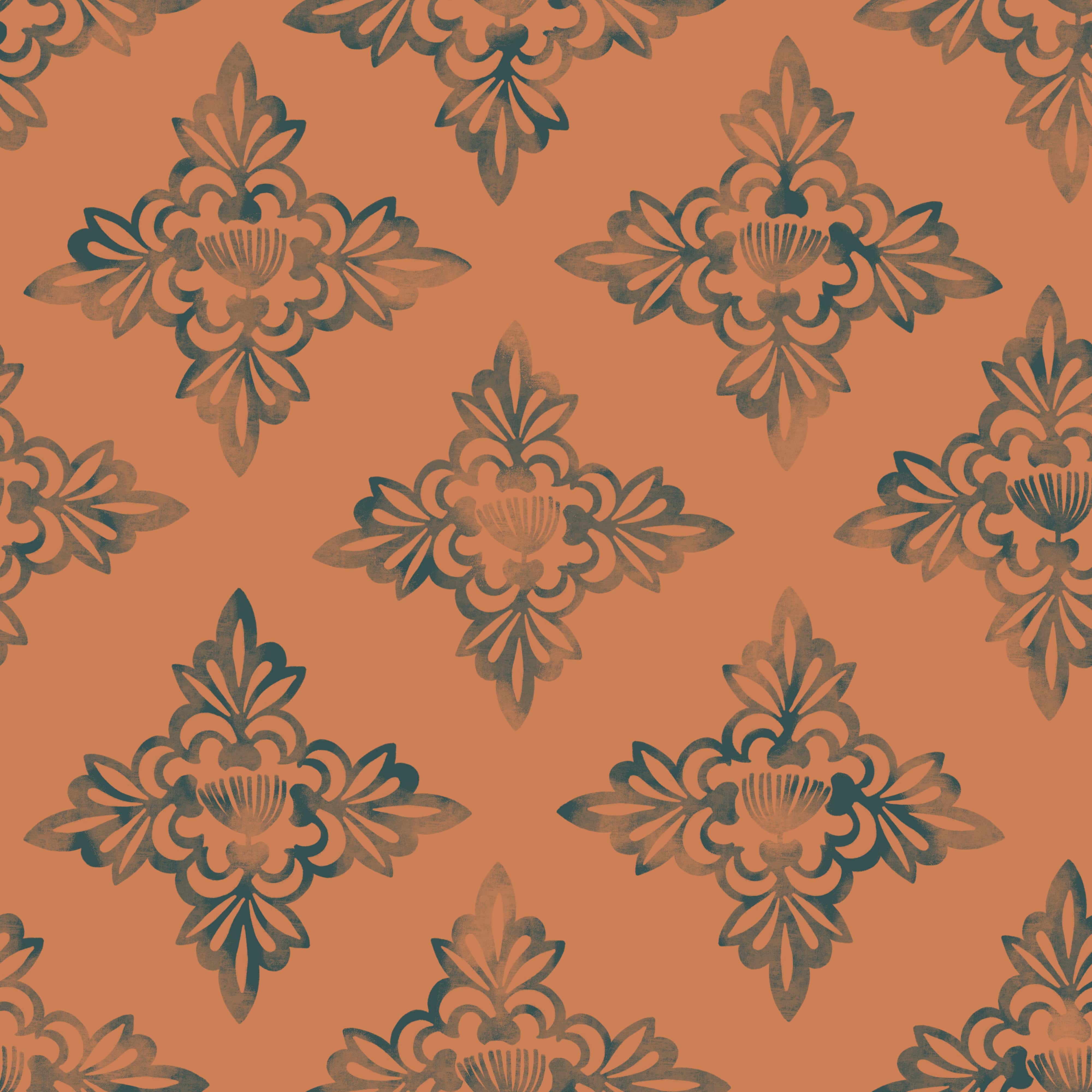 Bio Stoff  -  Hawaiian Breeze Mosaic rost  - LilleSelection, Floral & Blumen, Frühling, Sommer, orange, Geometrische Muster