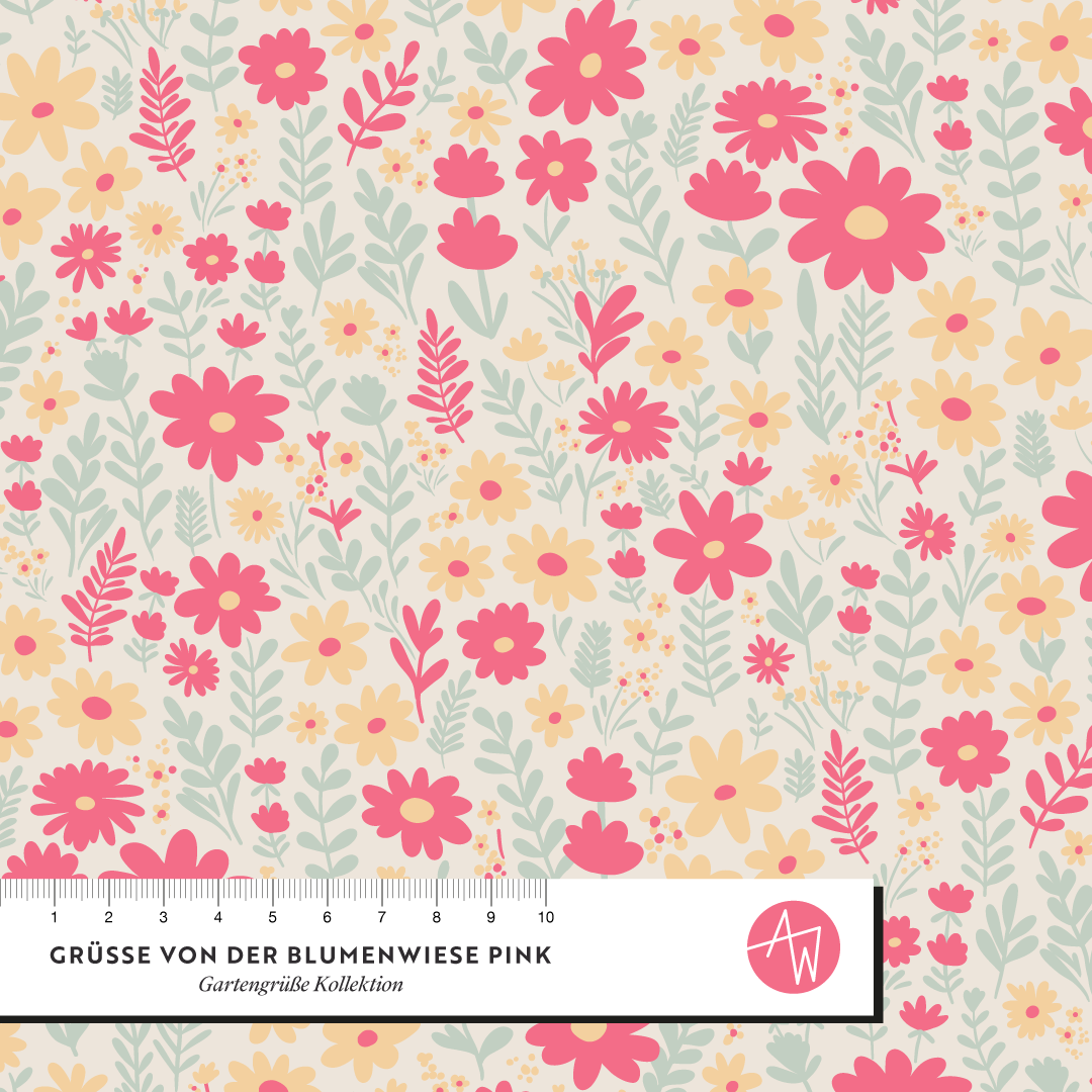 Organic Fabric  - Grüße aus der Blumenwiese pink