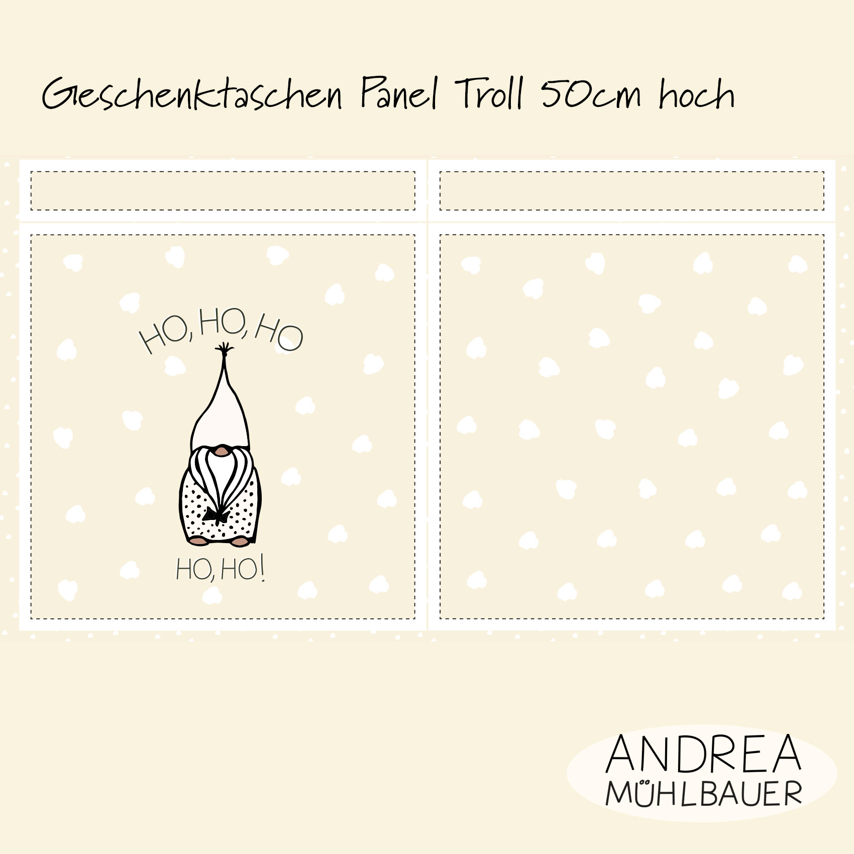 Bio Stoff  -  50 cm Panel Geschenktasche Christmas in the Forest Troll beige  - AndreaMuehlbauer, creme, Cut & Sew 