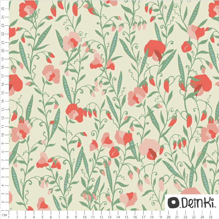 Bio Stoff  -  Edelwicken  - Deinki, Frühling, creme, Floral & Blumen