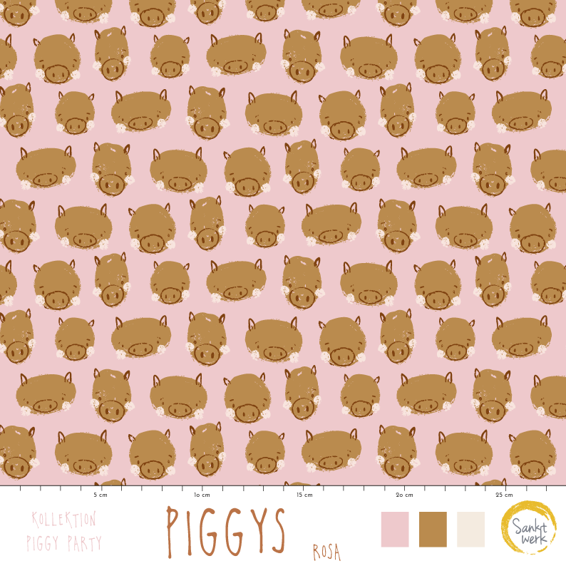Organic fabric -  Piggy Party Piggys pink