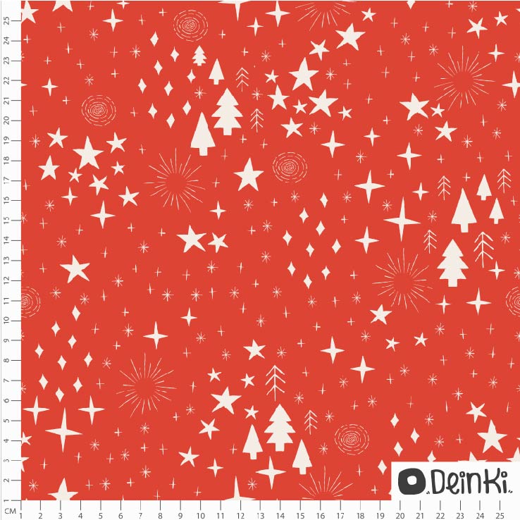 Bio Webware Stoff - Winterhimmel Rot - Deinki, rot, Winter, Sterne, 100% Bio-Baumwolle Bio Webware Stoff - Winterhimmel Rot - Deinki, rot, Winter, Sterne, 100% Bio-Baumwolle