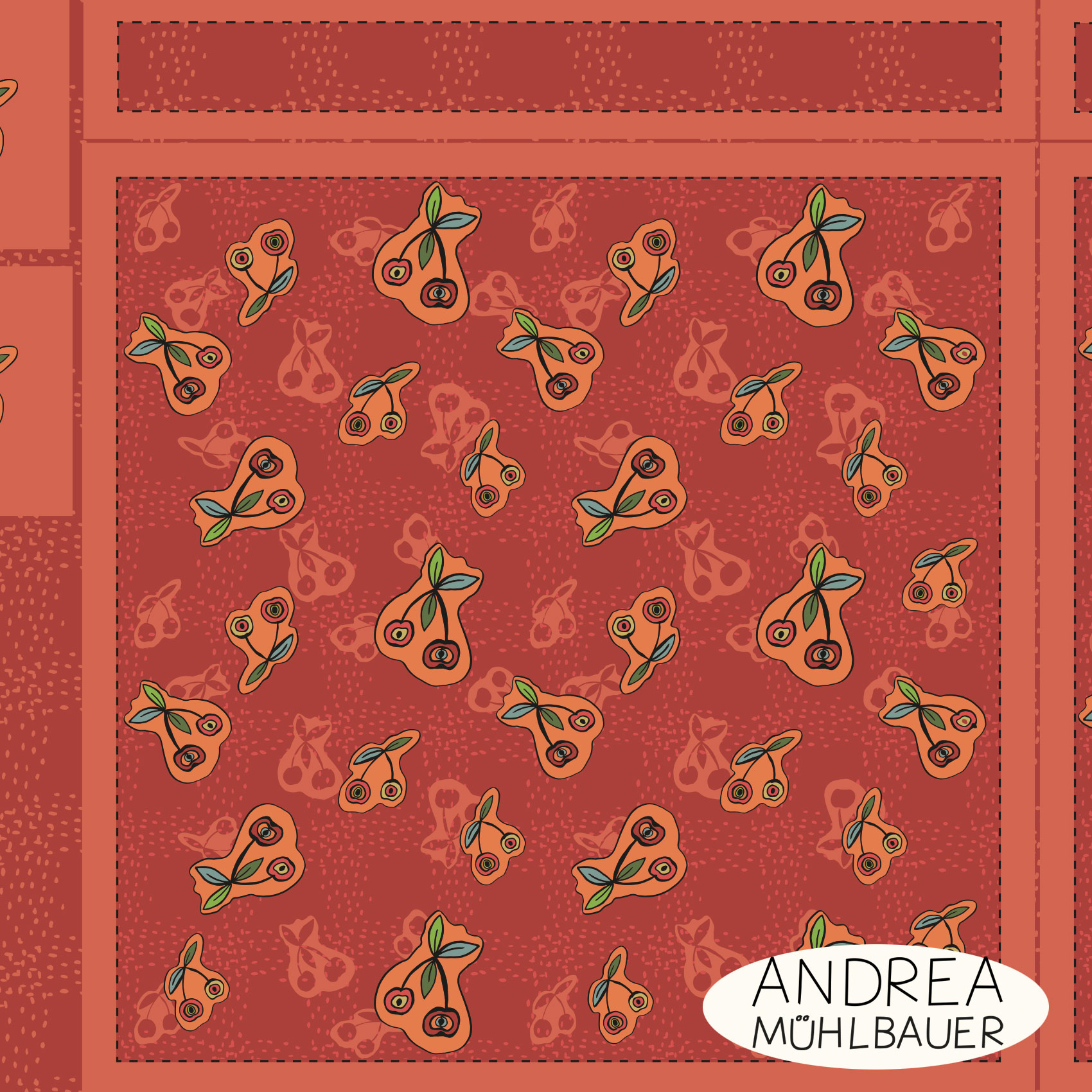 Organic Fabric - Market Bag Cherries by Andrea Muehlbauer in red