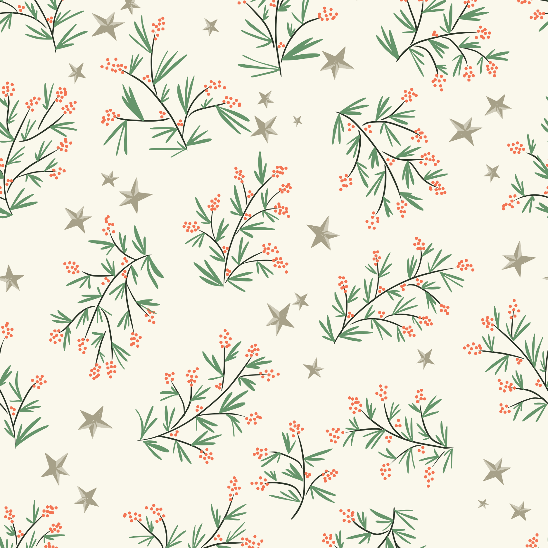 Bio Stoff  - Traditional Christmas Pine Branches cream - Annick