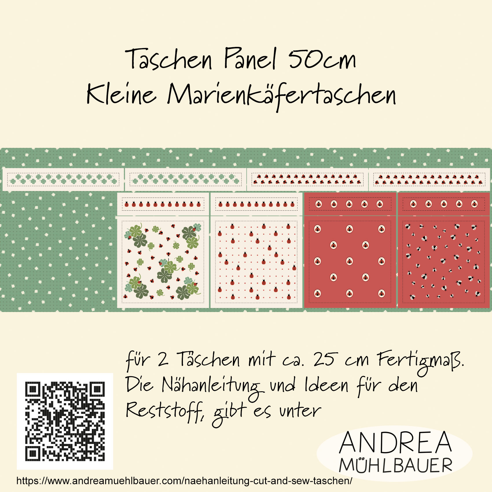 Bio Webware Stoff - 50 cm Panel Kleine Marienkäfer Taschen - AndreaMuehlbauer, grün, Tiere, Cut & Sew, 100% Bio-Baumwolle Bio Webware Stoff - 50 cm Panel Kleine Marienkäfer Taschen - AndreaMuehlbauer, grün, Tiere, Cut & Sew, 100% Bio-Baumwolle