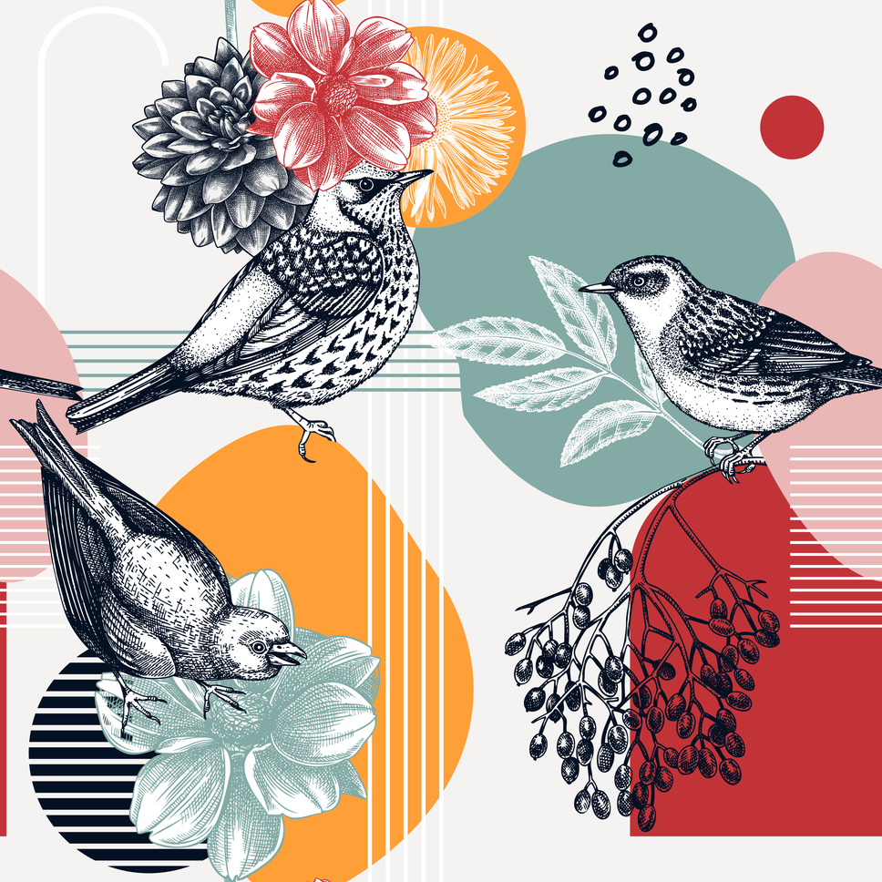 Bio Stoff  -  Flying Singers  - LilleSelection, Natur, Tiere, weiß, türkis