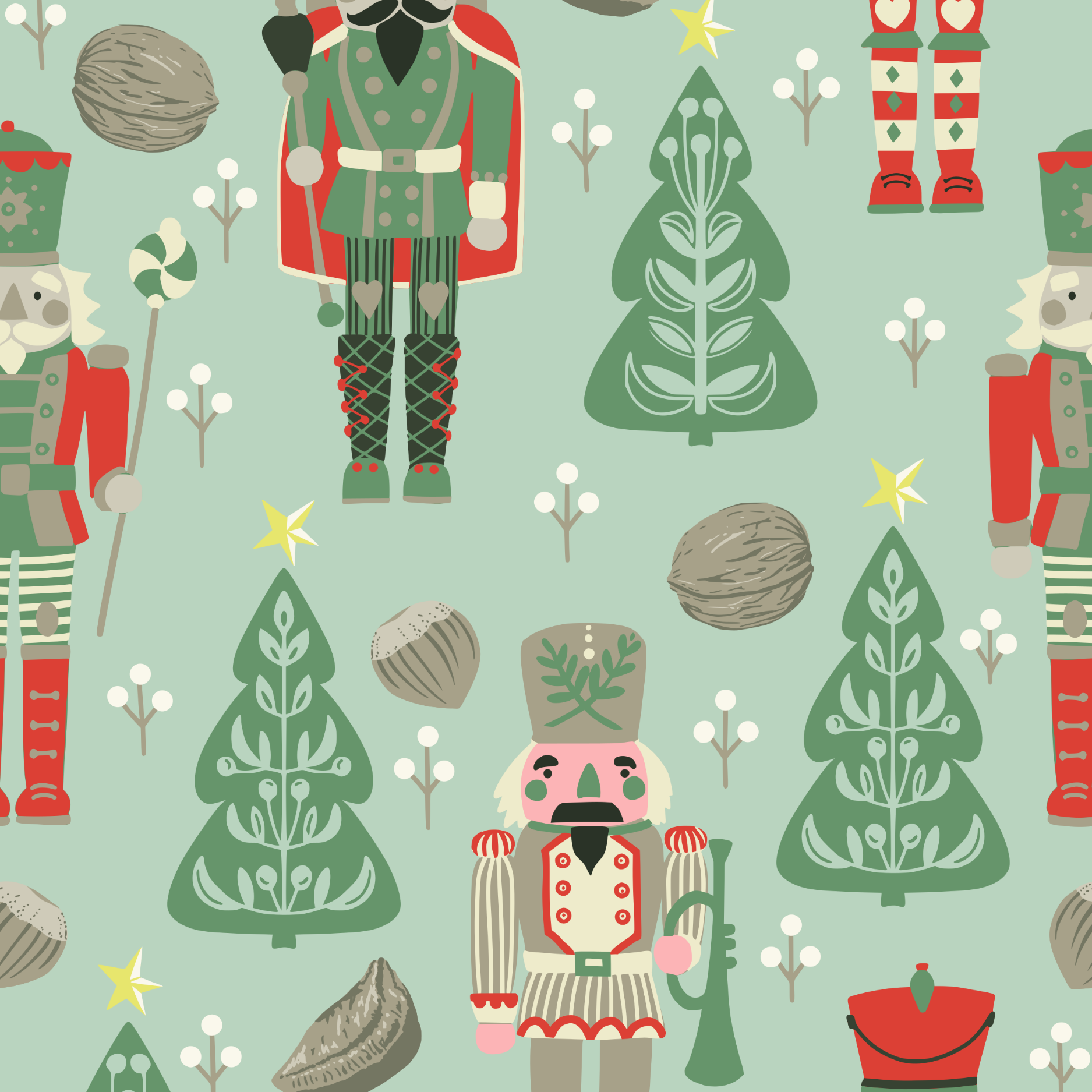 Bio Stoff  - Traditional Christmas Nutcracker icy mint - Annick