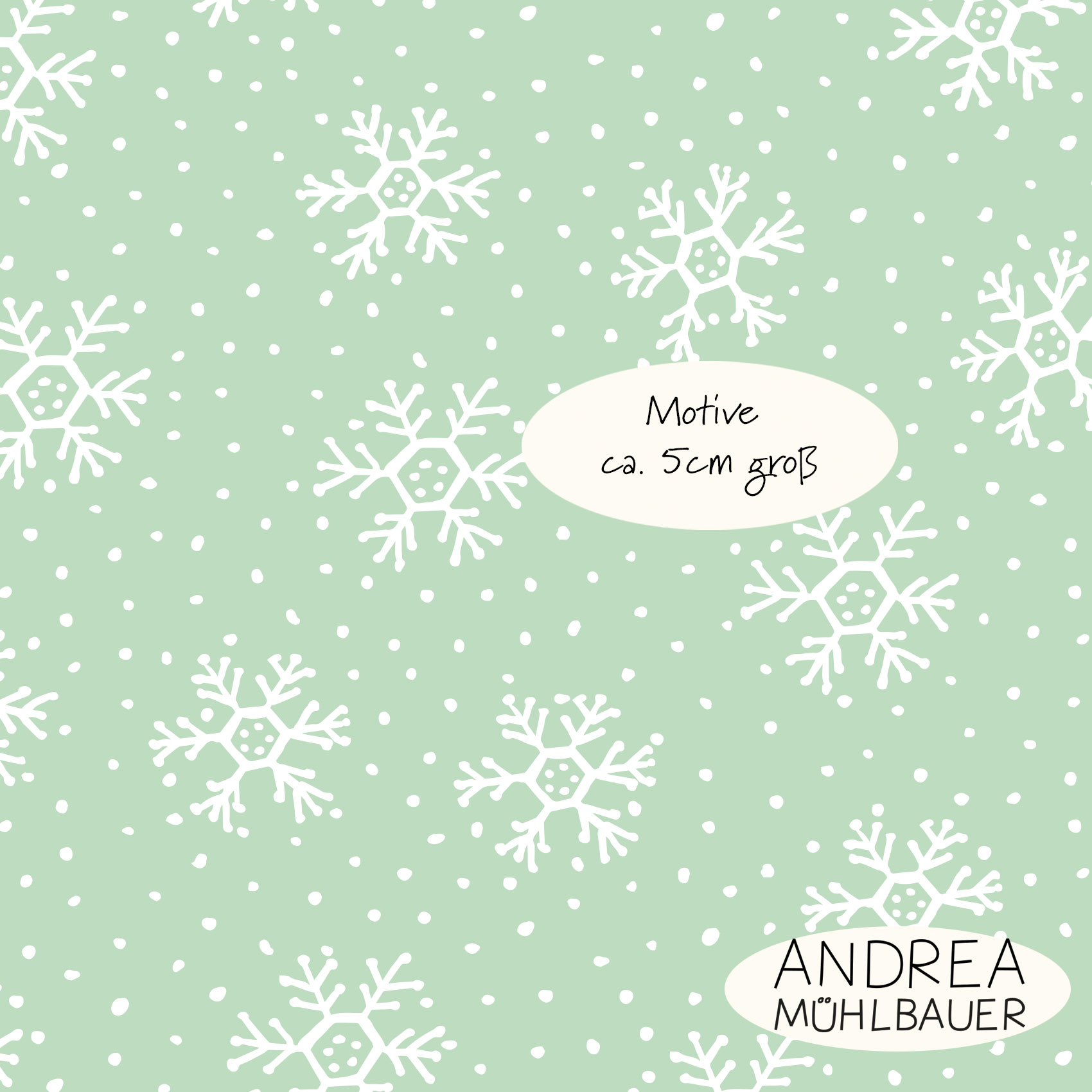 Bio Webware Stoff  - Winterflocken Seaglass - AndreaMuehlbauer, Winter, grün, 100% Bio-Baumwolle