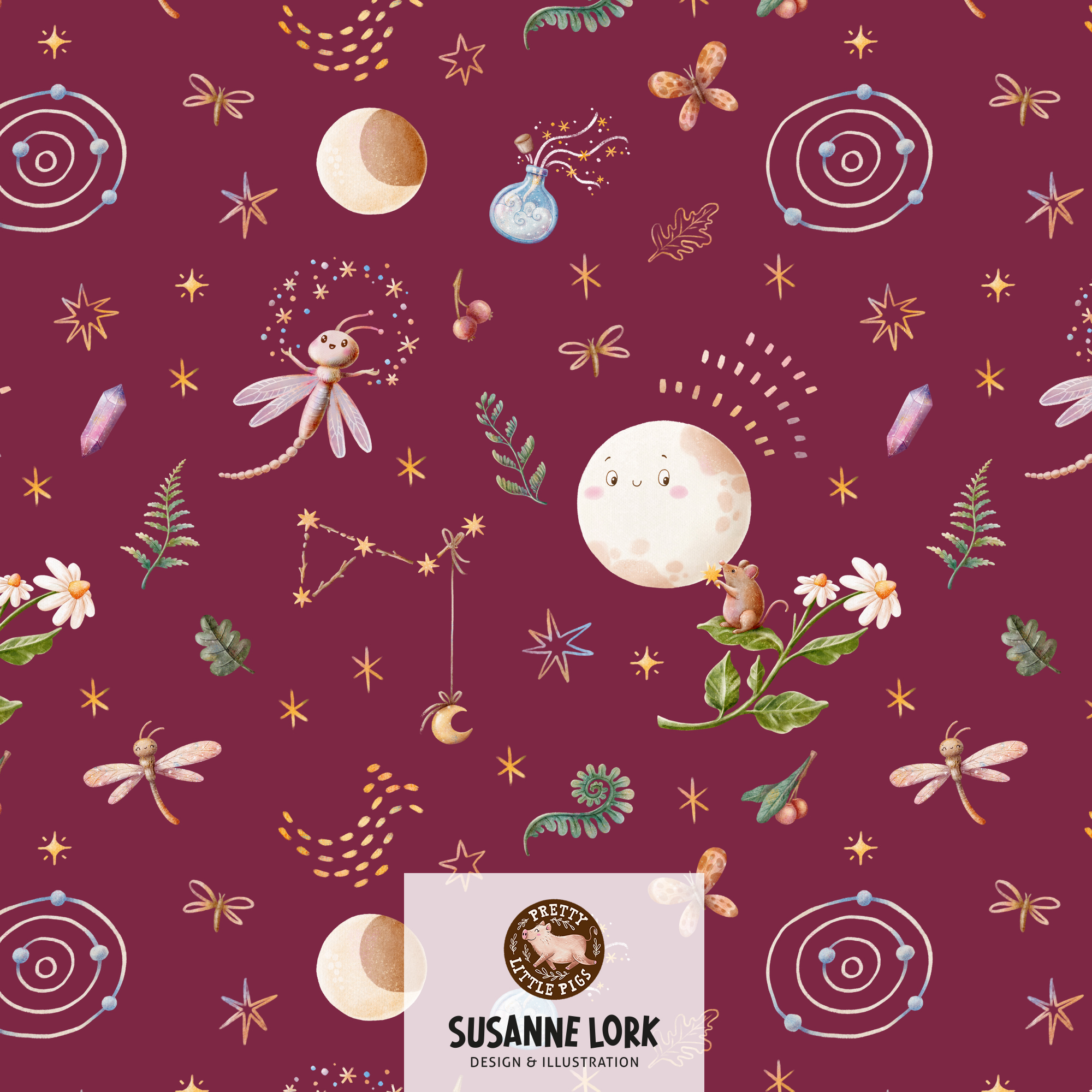 Bio Stoff - Magical Forest Mond Beere von Pretty Little Pigs in beere