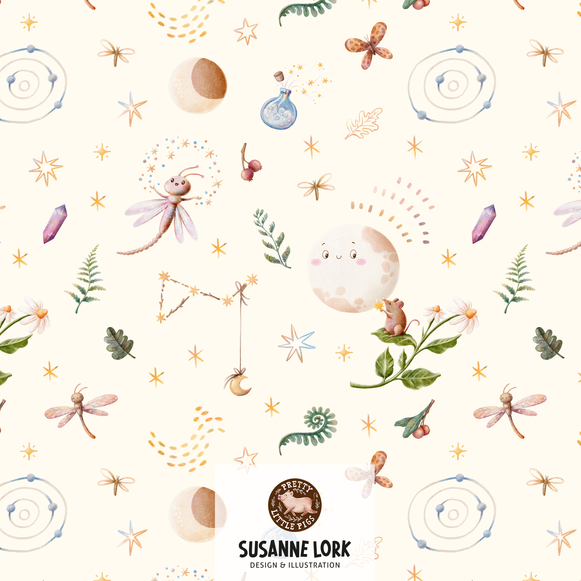 Bio Stoff - Magical Forest Mond Eierschale von Pretty Little Pigs in creme