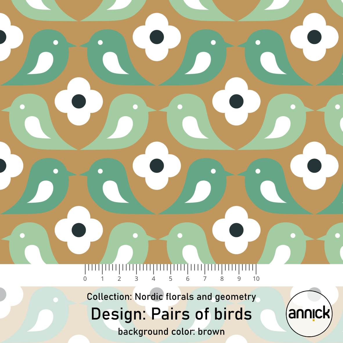 Bio Stoff  -  Pairs of Birds brown  - Annick, Tiere, Floral & Blumen, braun