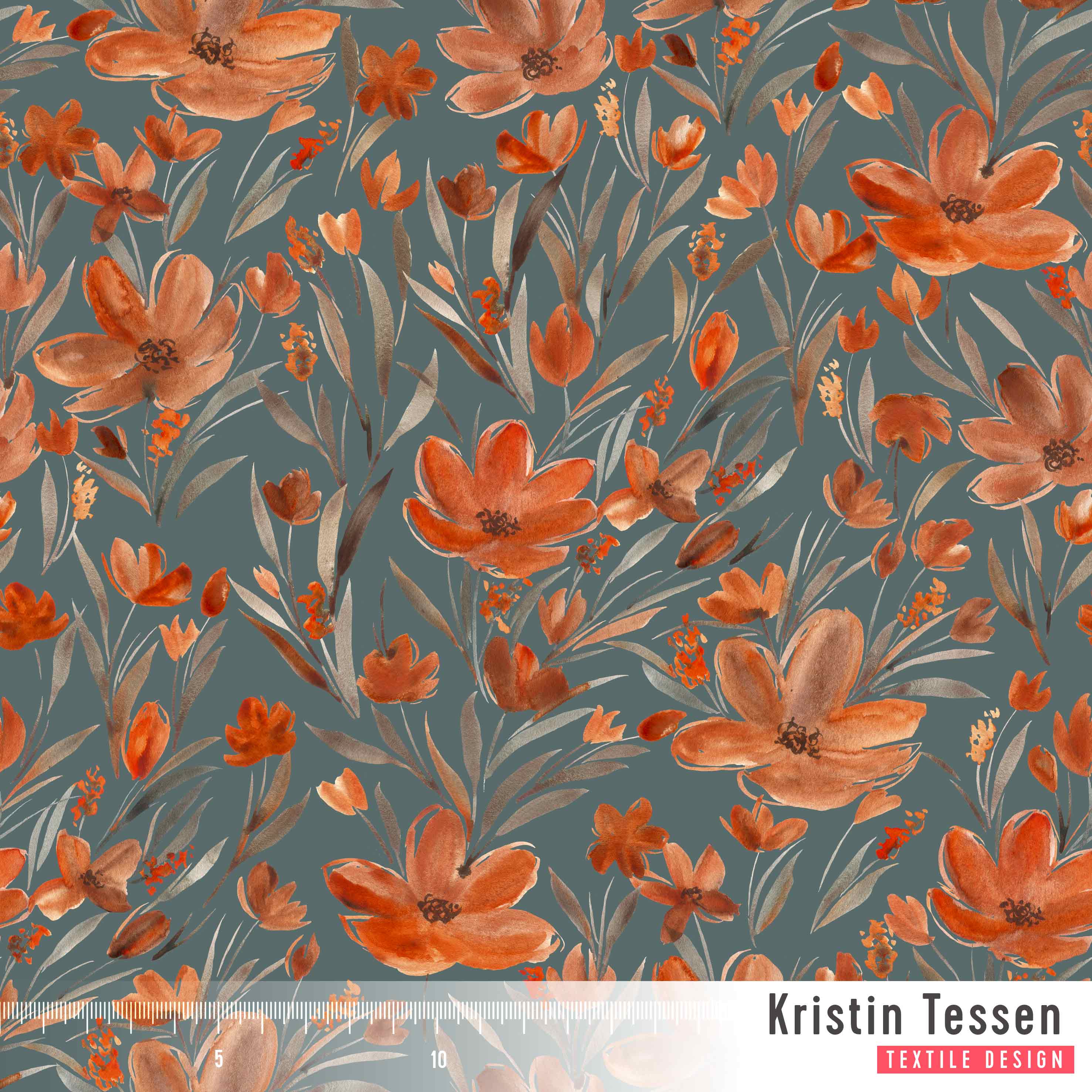 Bio Stoff - Herbstblumen Petrol von Kristin Tessen in petrol