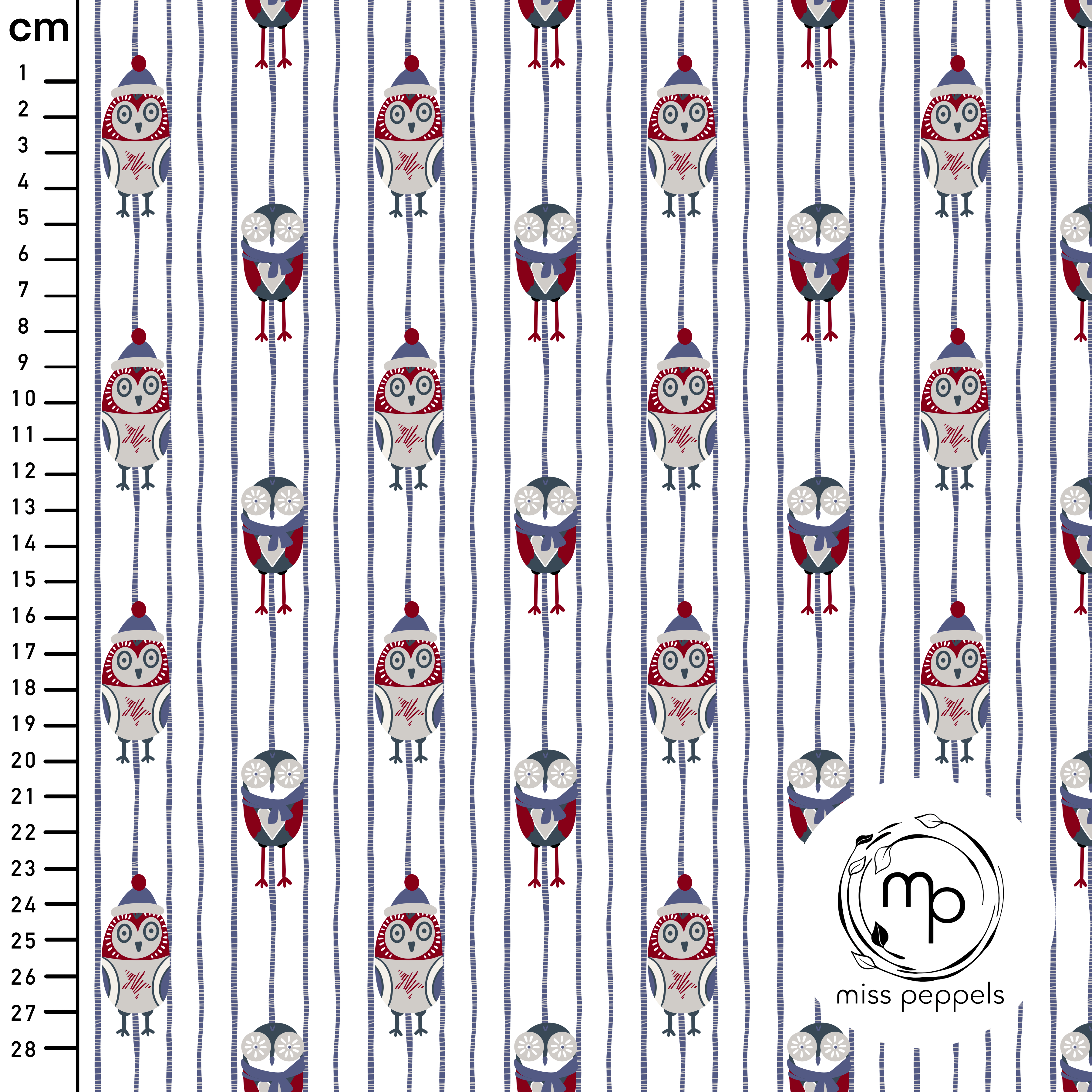 Bio Stoff - Eulen rot, blau