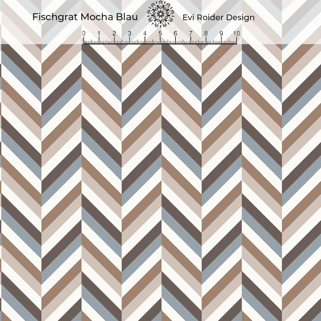 Bio Stoff  - Fischgrat Mocha Blau - EviRoider, blau, Ornamente, Streifen 