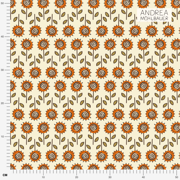 Bio Stoff  -  Retro Sommerblumen beige