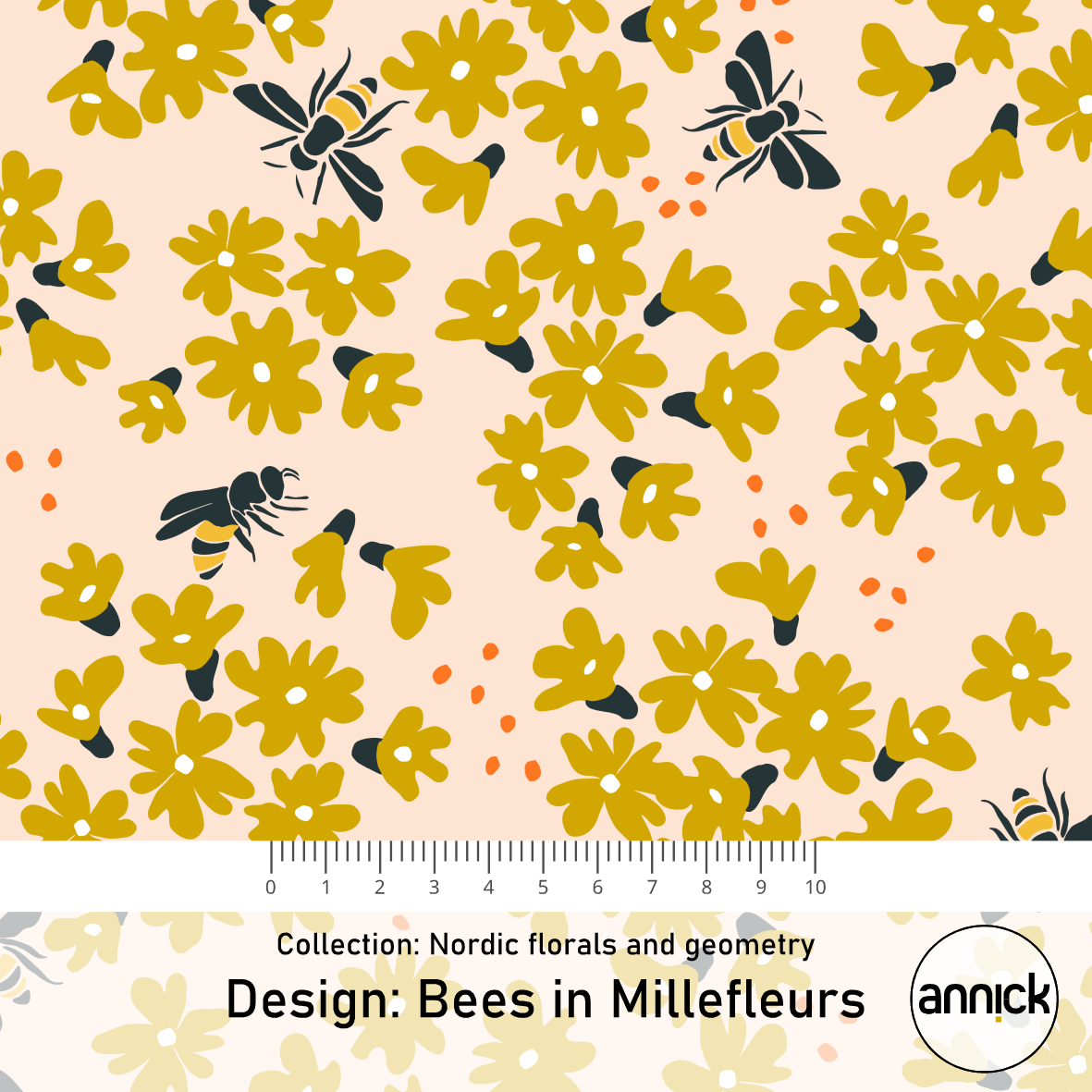 Bio Stoff  -  Bees in Millefleurs  - Annick, rosa, Frühling, Floral & Blumen